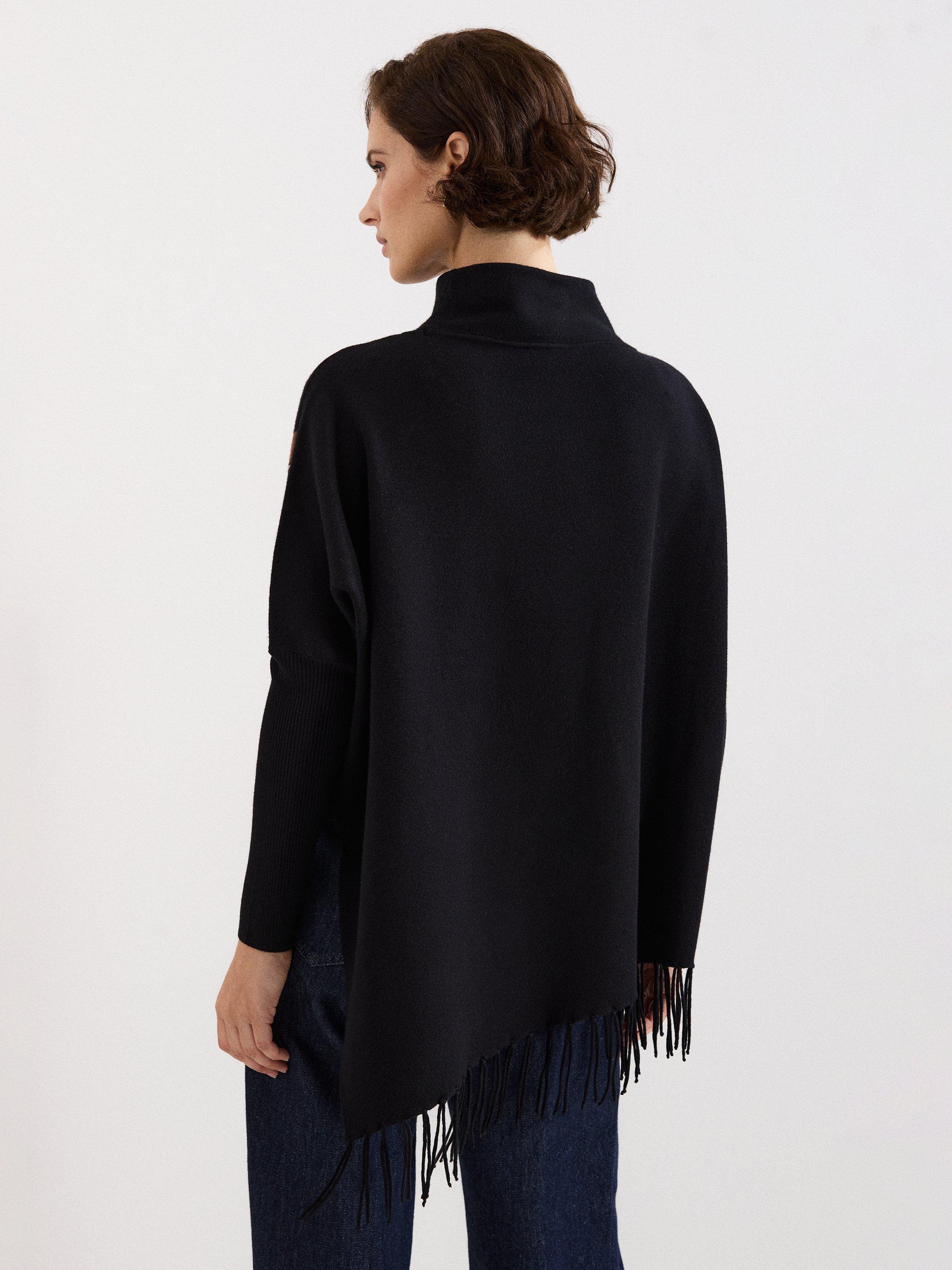 Product image 2 of 8, which shows Phase Eight Athena Check Fringed Jumper, Black, XS