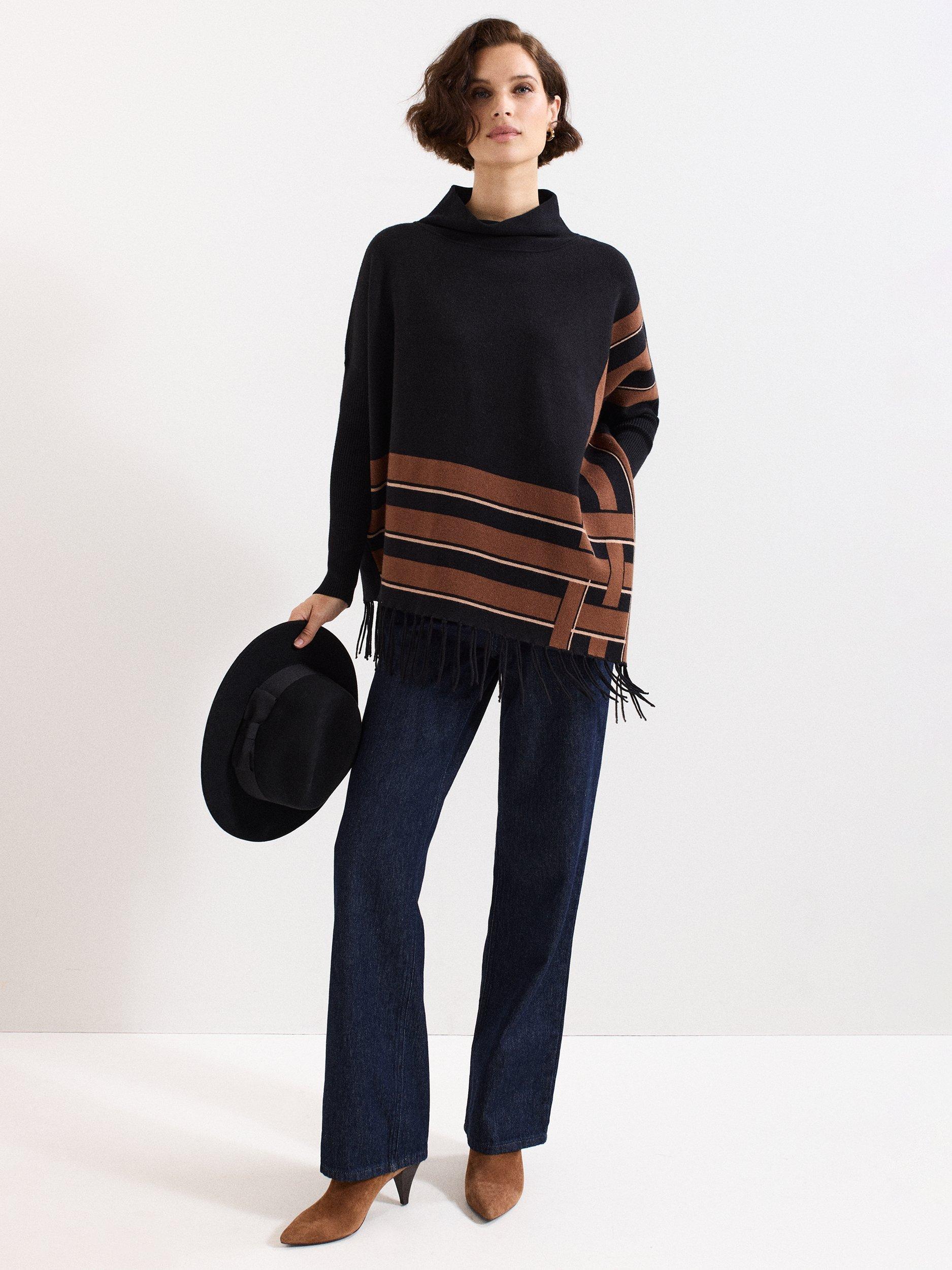 Product image 3 of 8, which shows Phase Eight Athena Check Fringed Jumper, Black, XS
