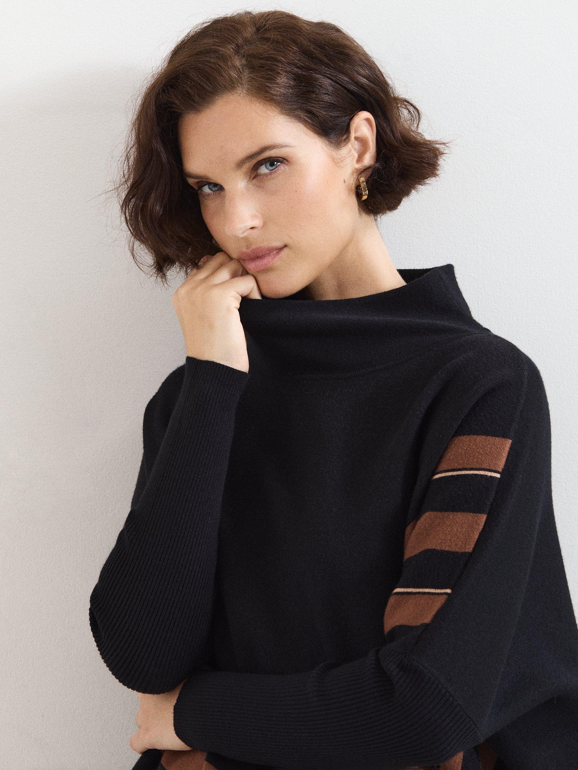 Product image 4 of 8, which shows Phase Eight Athena Check Fringed Jumper, Black, XS