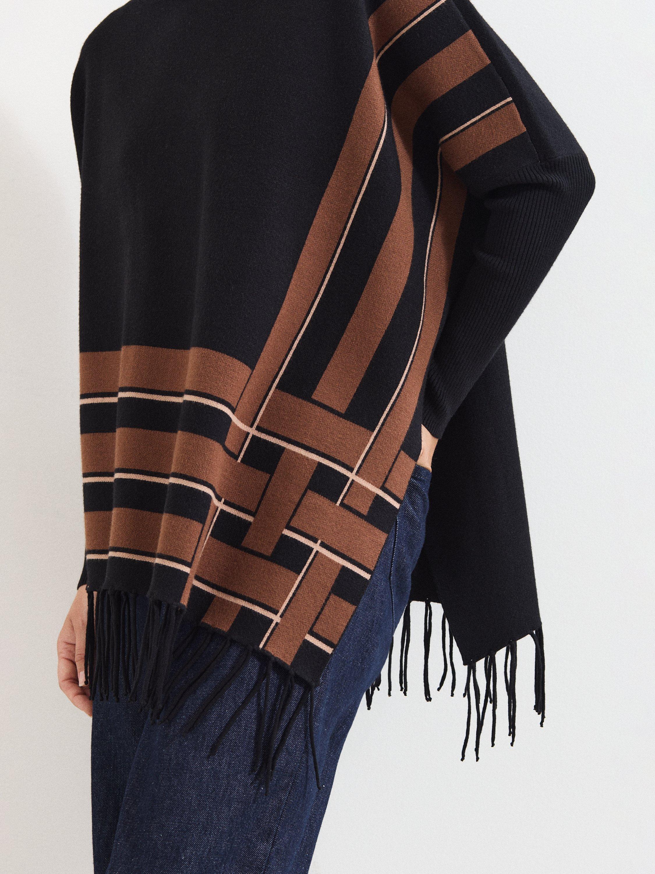 Product image 7 of 8, which shows Phase Eight Athena Check Fringed Jumper, Black, XS