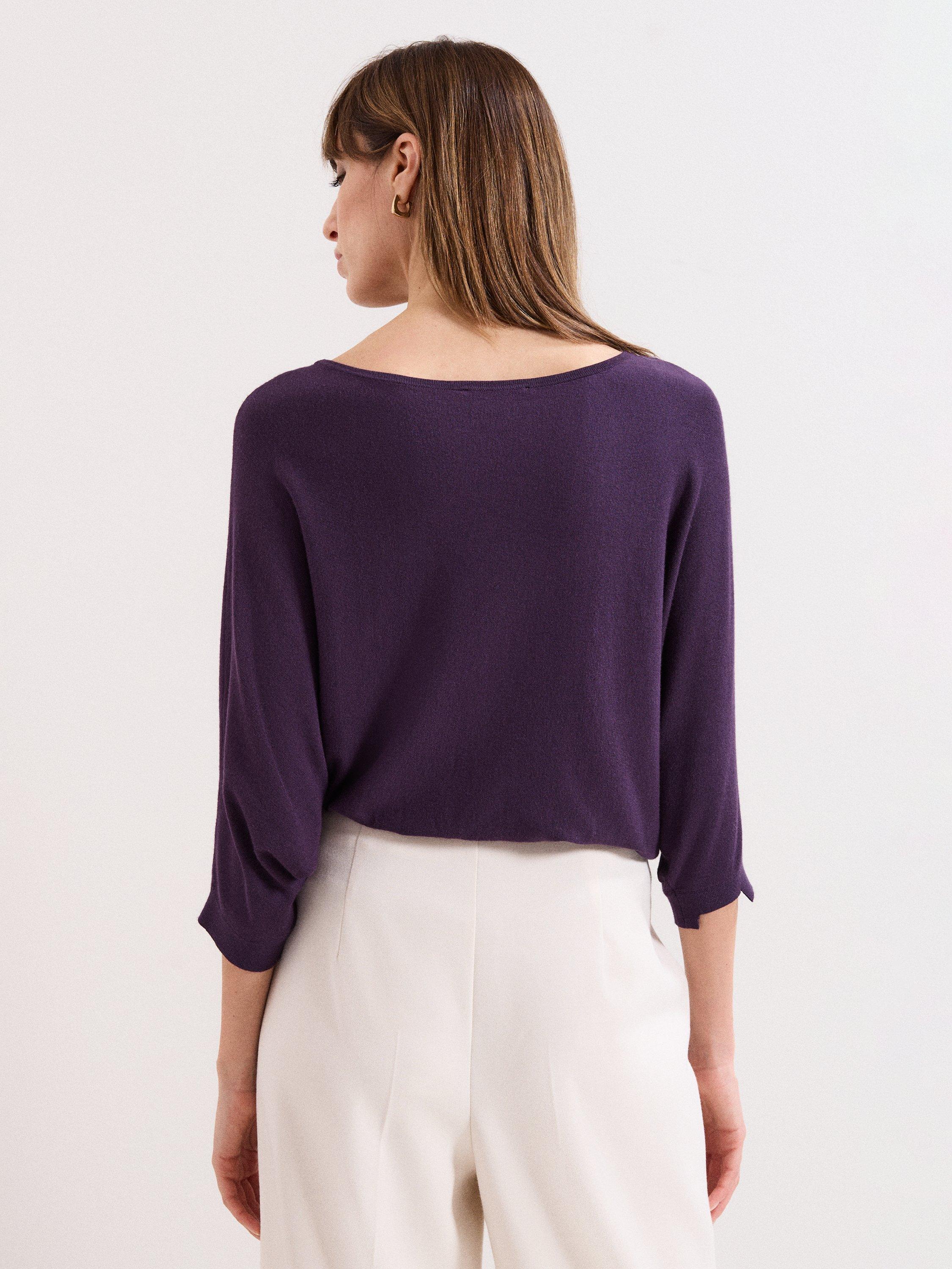 Product image 2 of 7, which shows Phase Eight Cristine Knit Batwing Jumper, Purple, XS