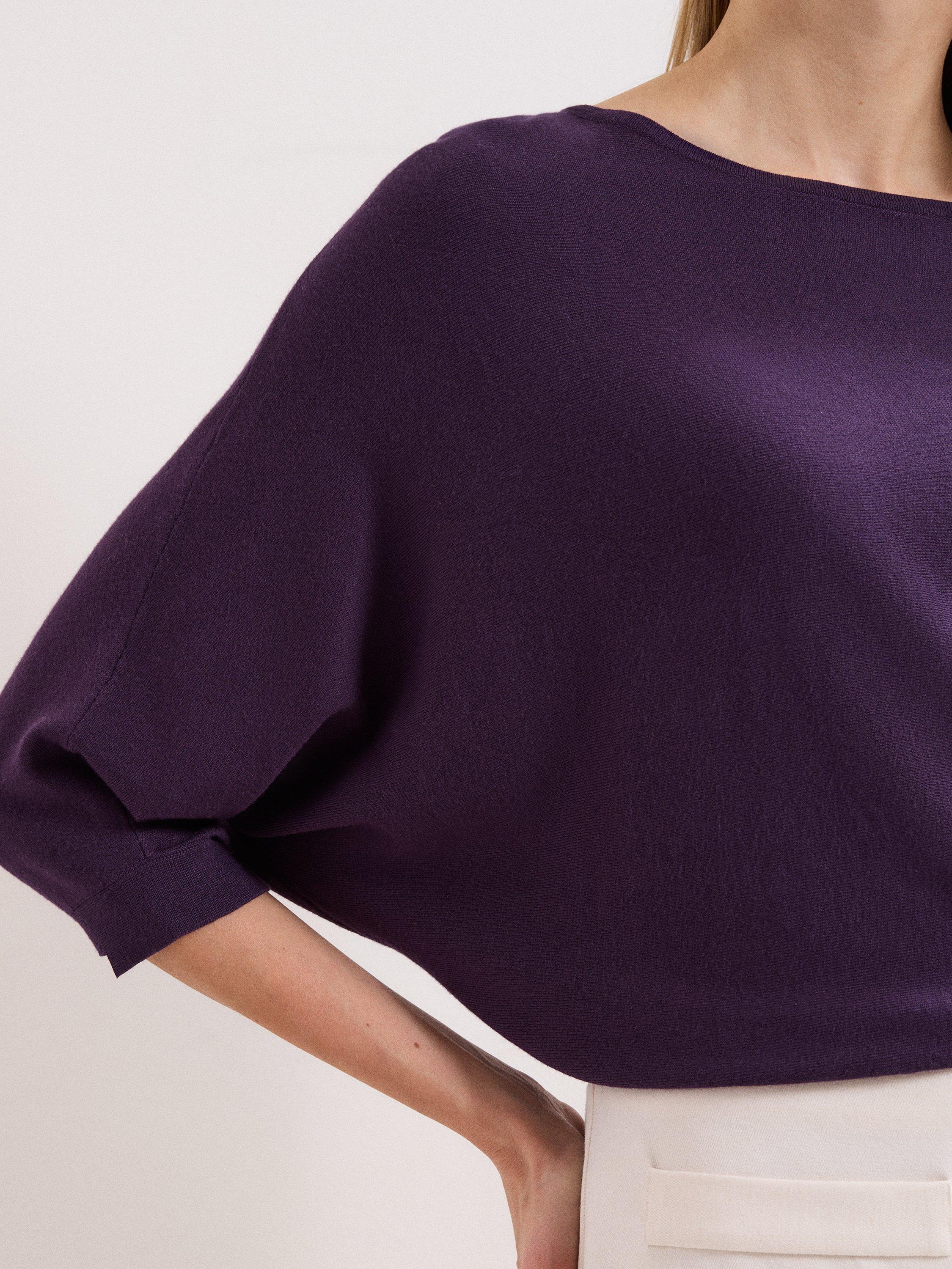 Product image 4 of 7, which shows Phase Eight Cristine Knit Batwing Jumper, Purple, XS