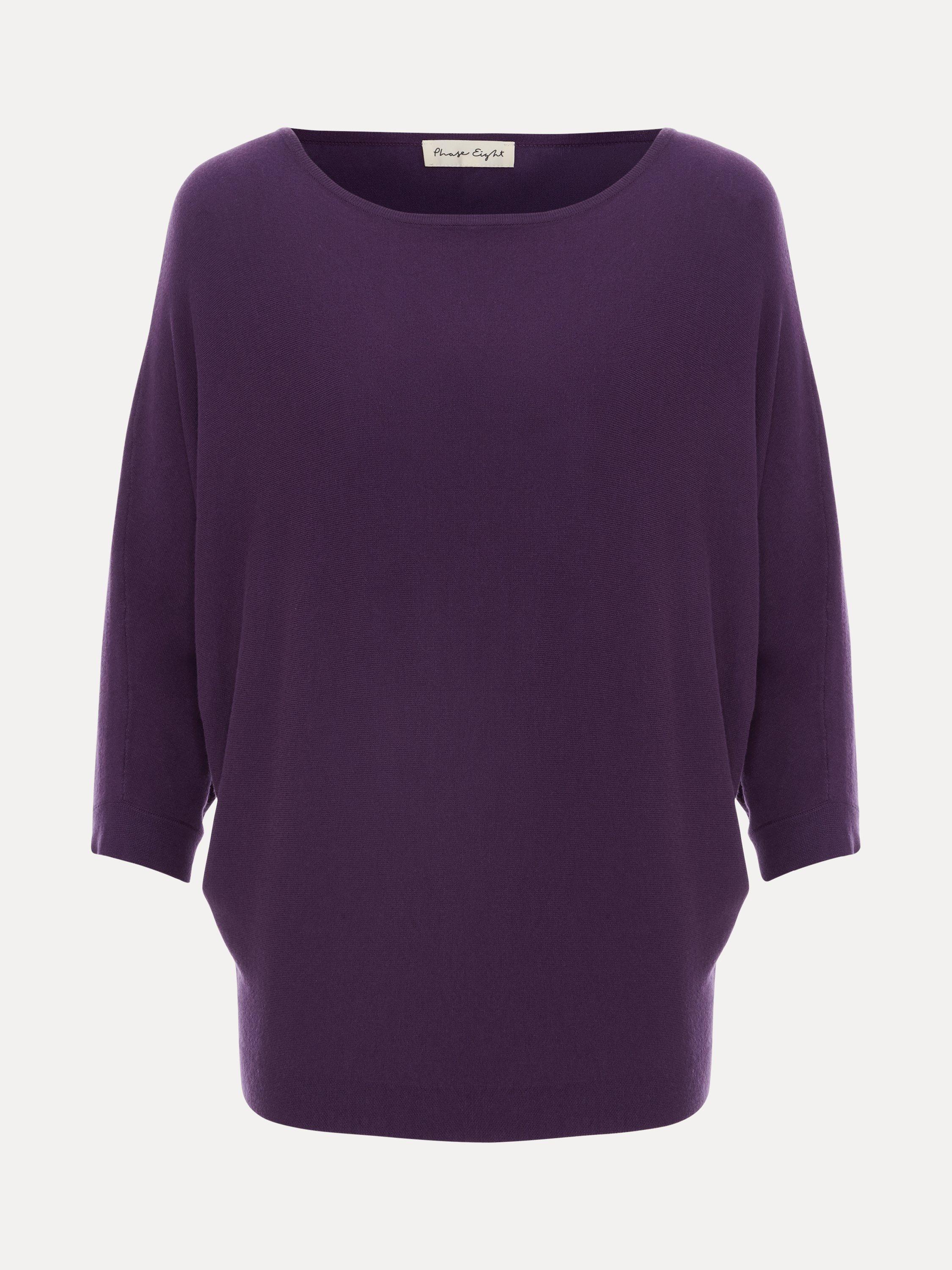Product image 5 of 7, which shows Phase Eight Cristine Knit Batwing Jumper, Purple, XS