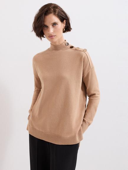Phase Eight Holly Button Shoulder Jumper, Brown, Brown