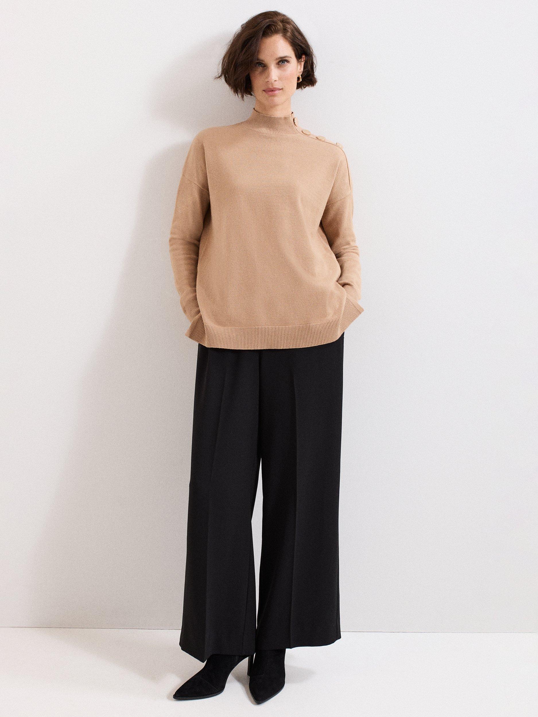 Product image 3 of 9, which shows Phase Eight Holly Button Shoulder Jumper, Brown, XS