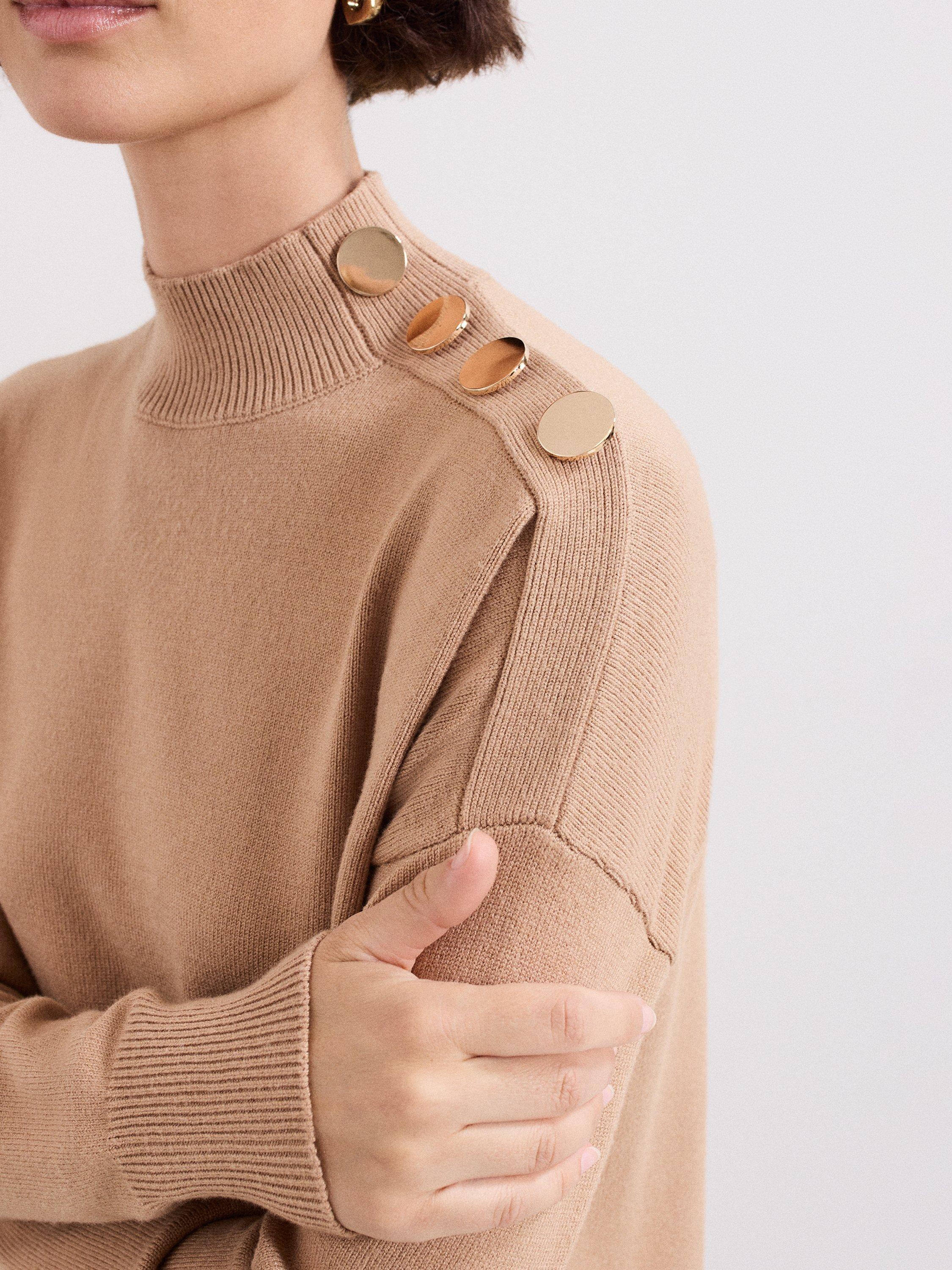 Product image 4 of 9, which shows Phase Eight Holly Button Shoulder Jumper, Brown, XS