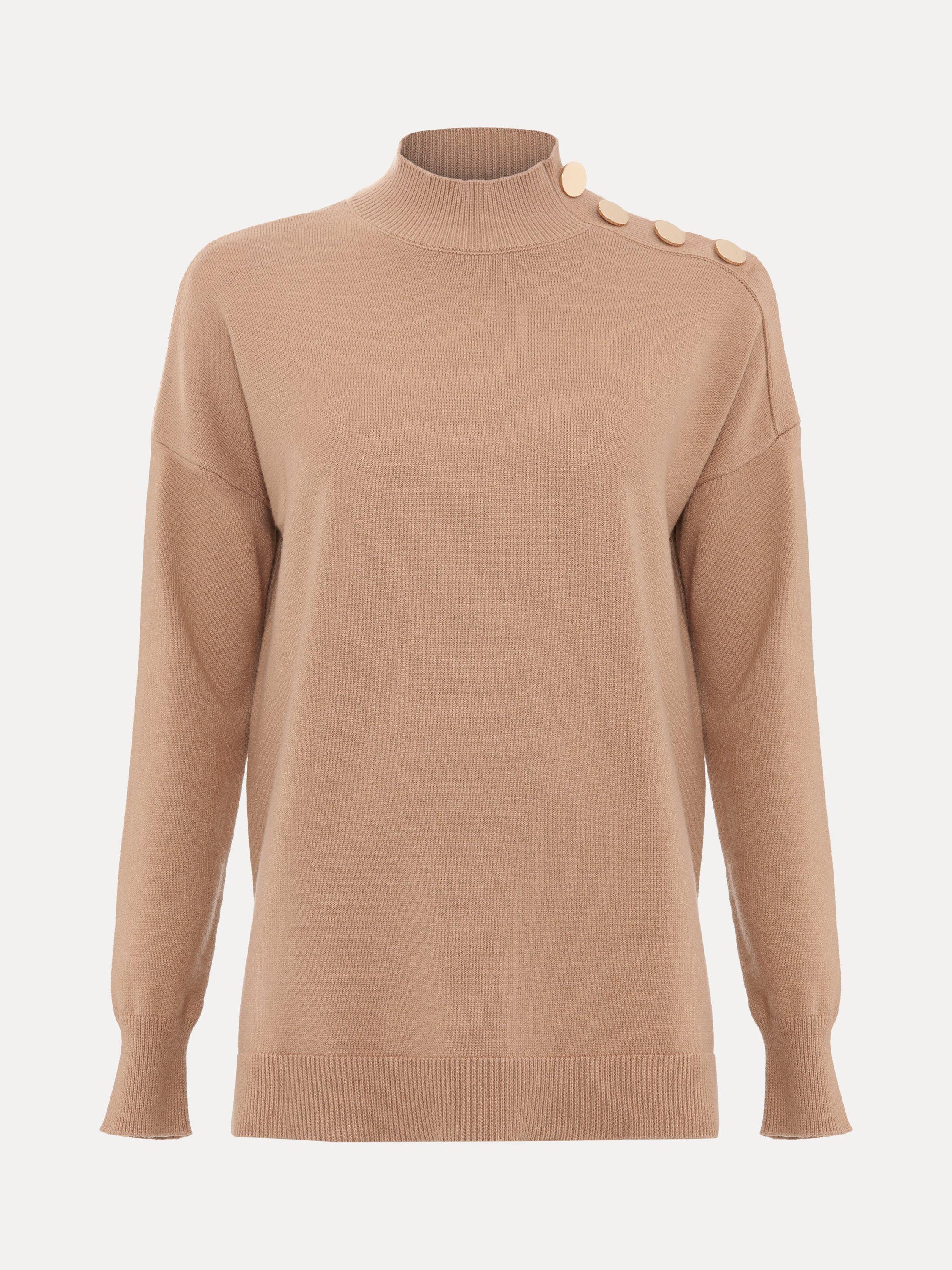 Product image 5 of 9, which shows Phase Eight Holly Button Shoulder Jumper, Brown, XS