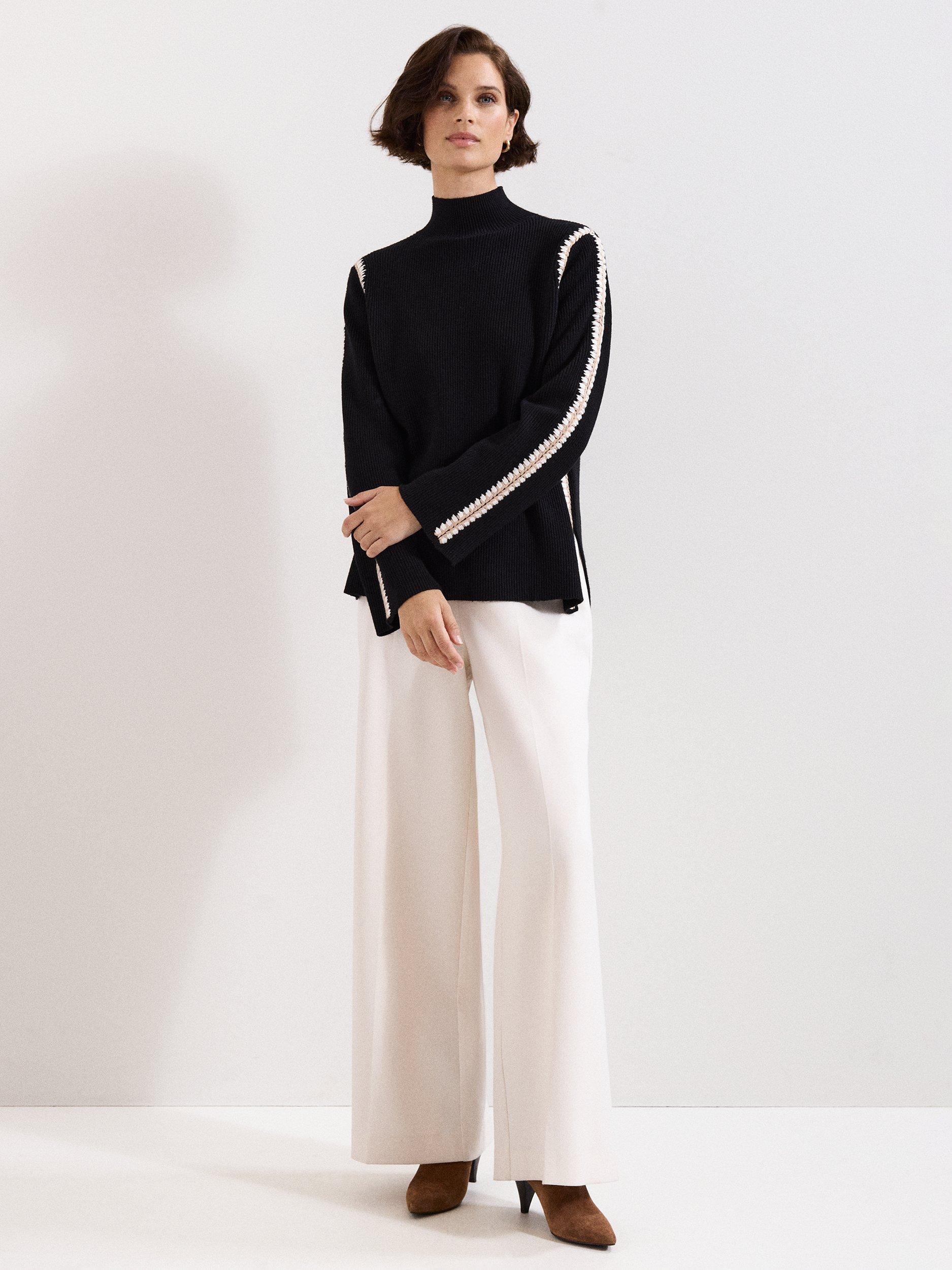 Product image 3 of 9, which shows Phase Eight Immy Crochet Stitch Jumper, Black, S