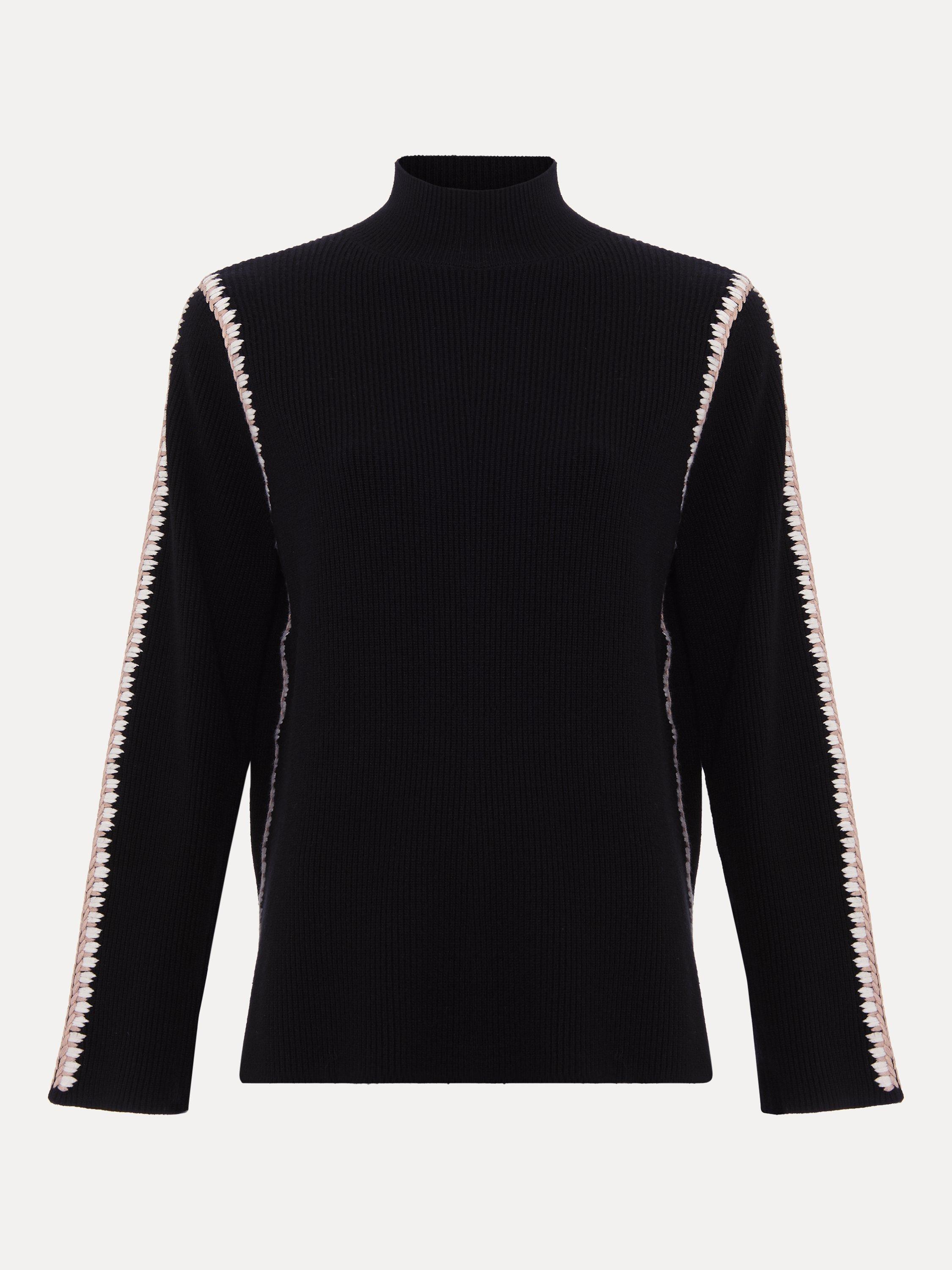 Product image 5 of 9, which shows Phase Eight Immy Crochet Stitch Jumper, Black, S