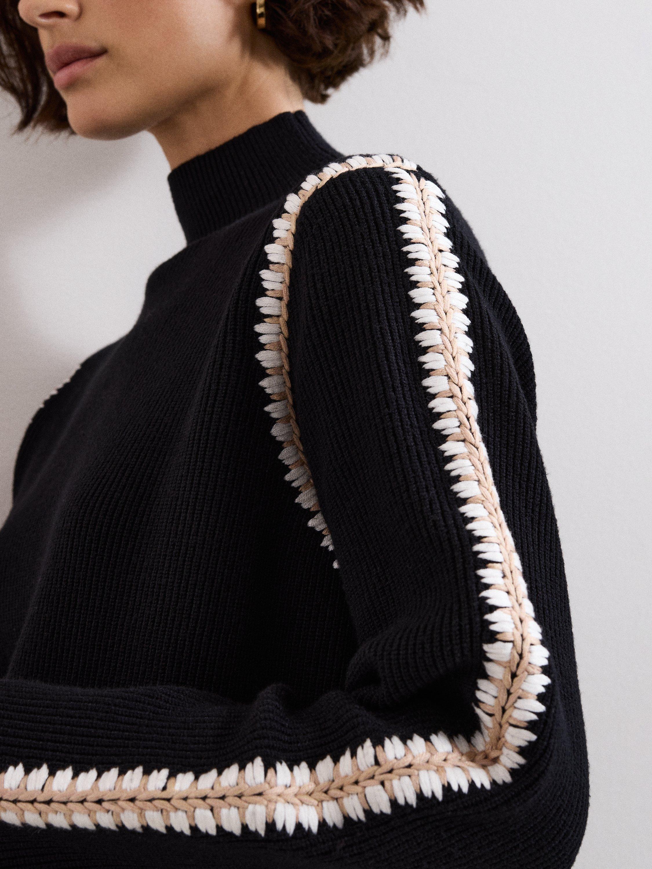 Product image 7 of 9, which shows Phase Eight Immy Crochet Stitch Jumper, Black, S