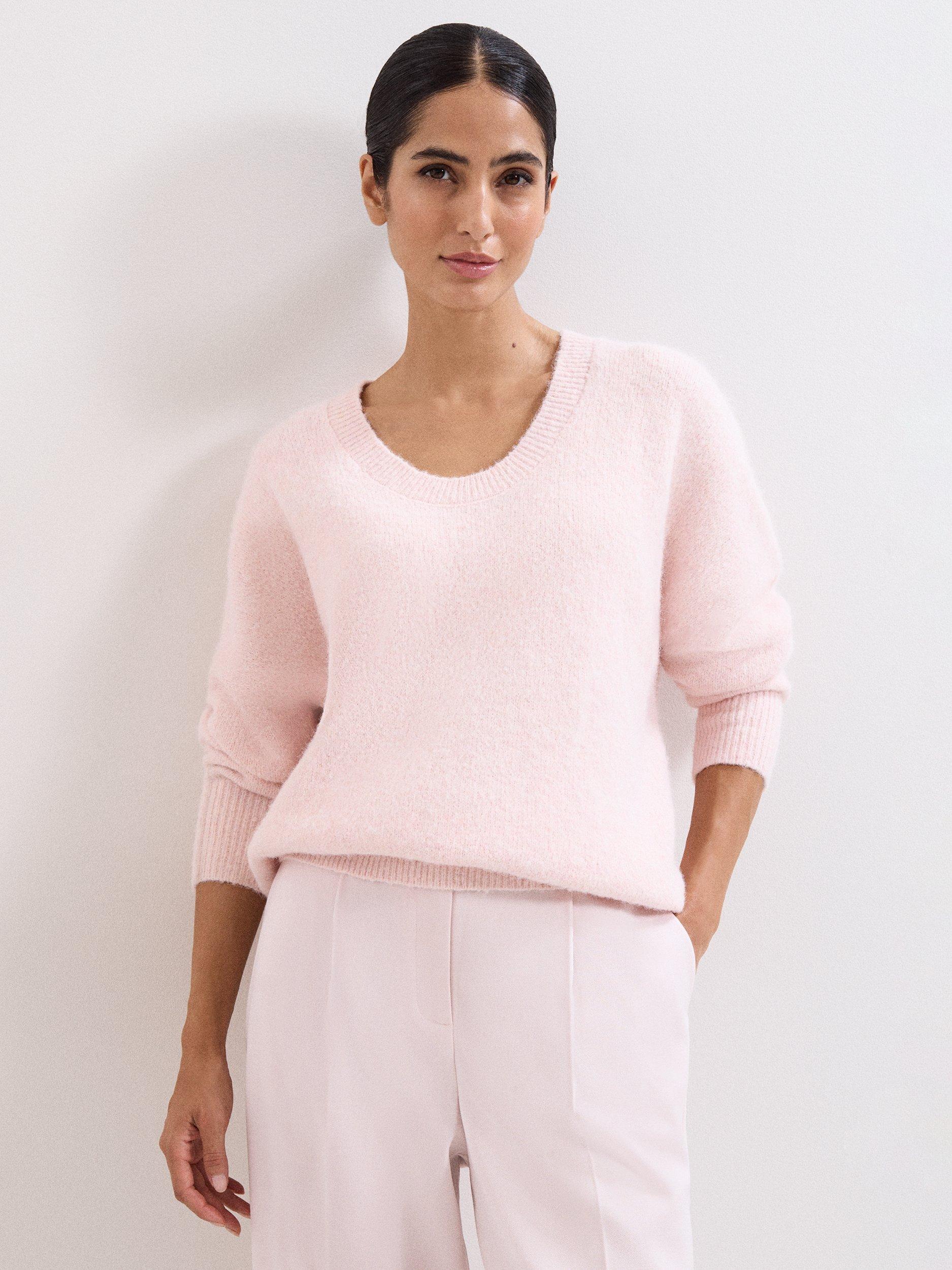 Product image 1 of 10, which shows Phase Eight Leah Scoop Neck Jumper, Pink, M