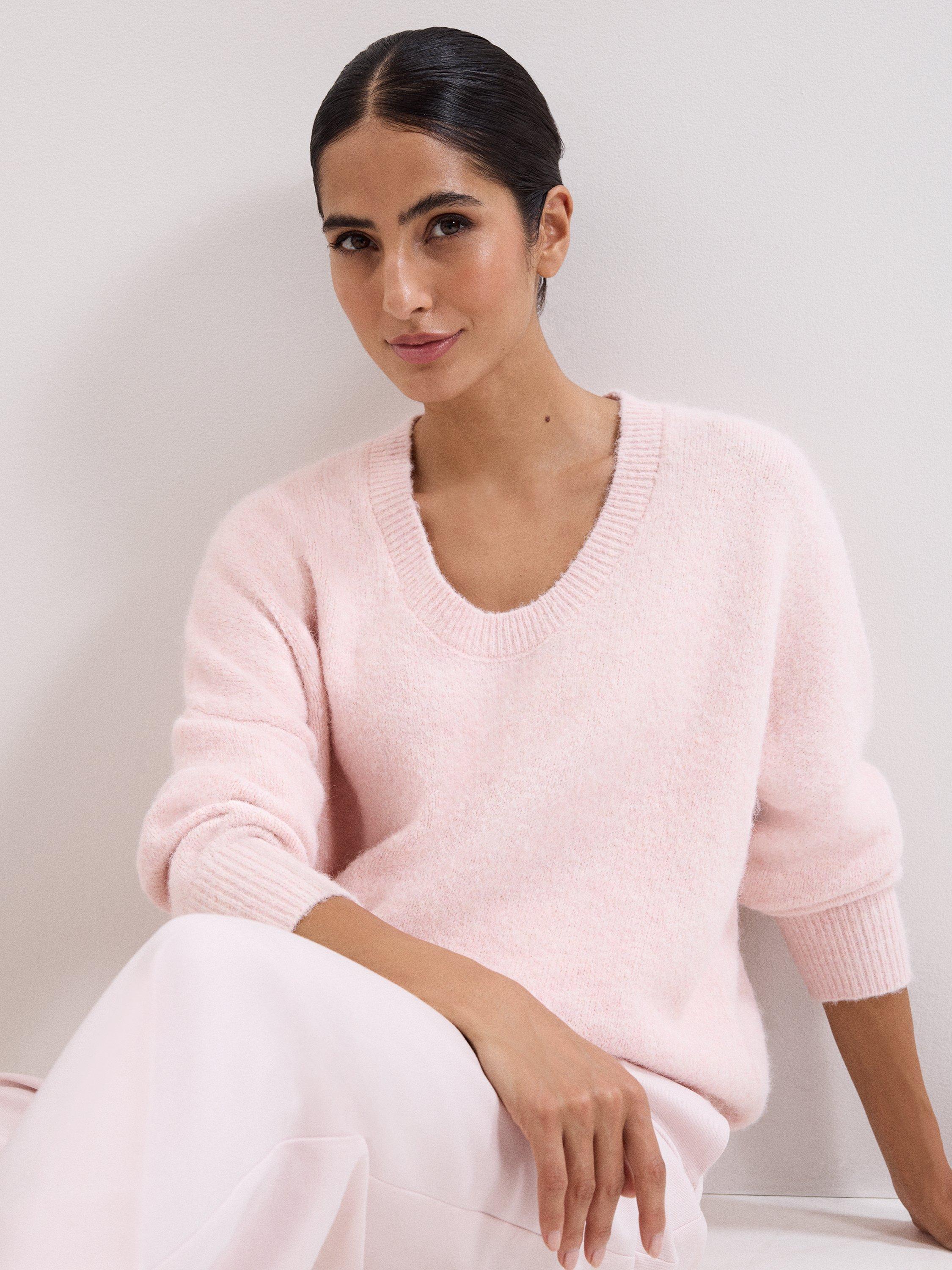 Product image 4 of 10, which shows Phase Eight Leah Scoop Neck Jumper, Pink, M