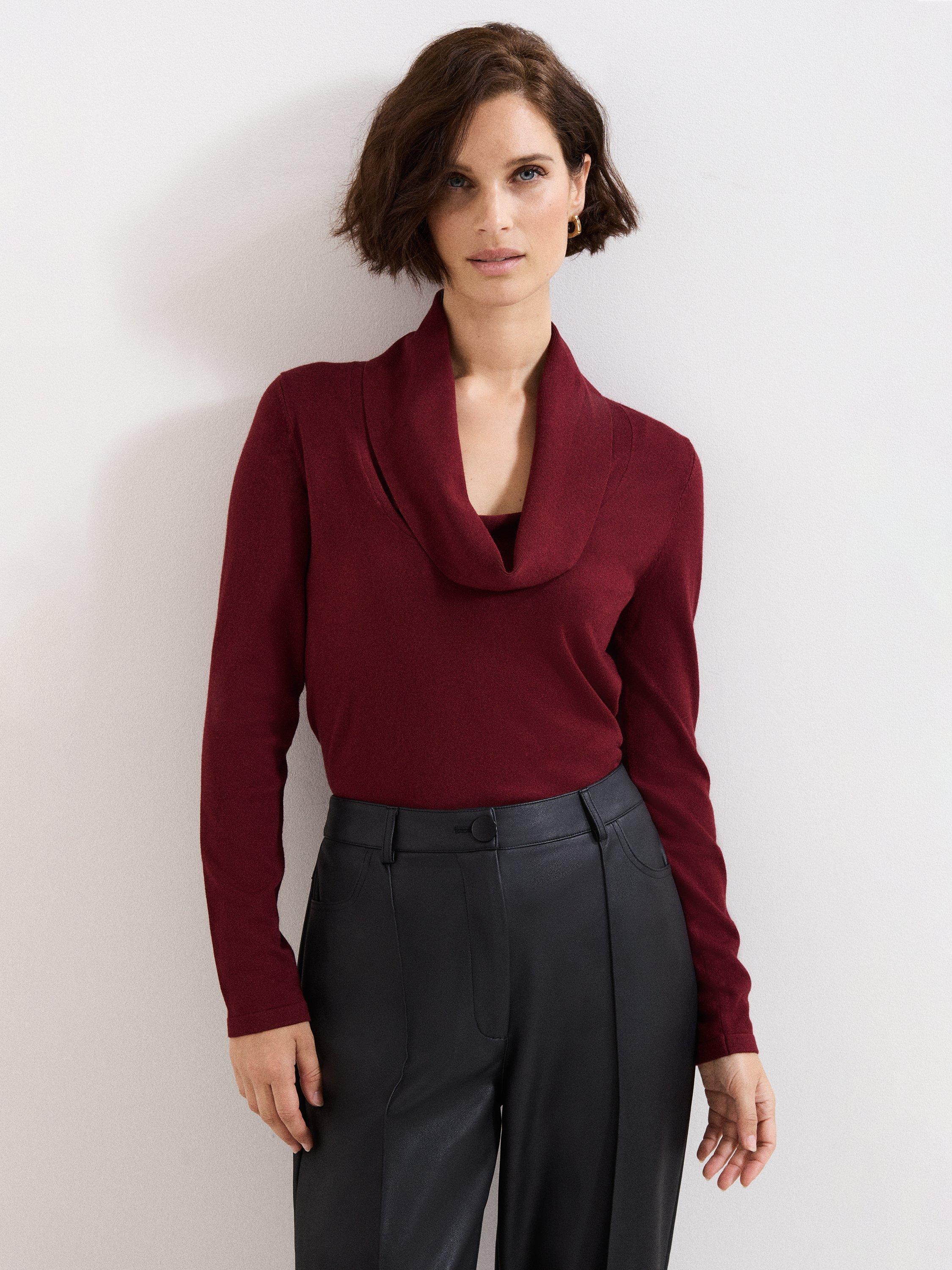 Product image 1 of 7, which shows Phase Eight Lottie Cowl Neck Knit Top, Red, XS