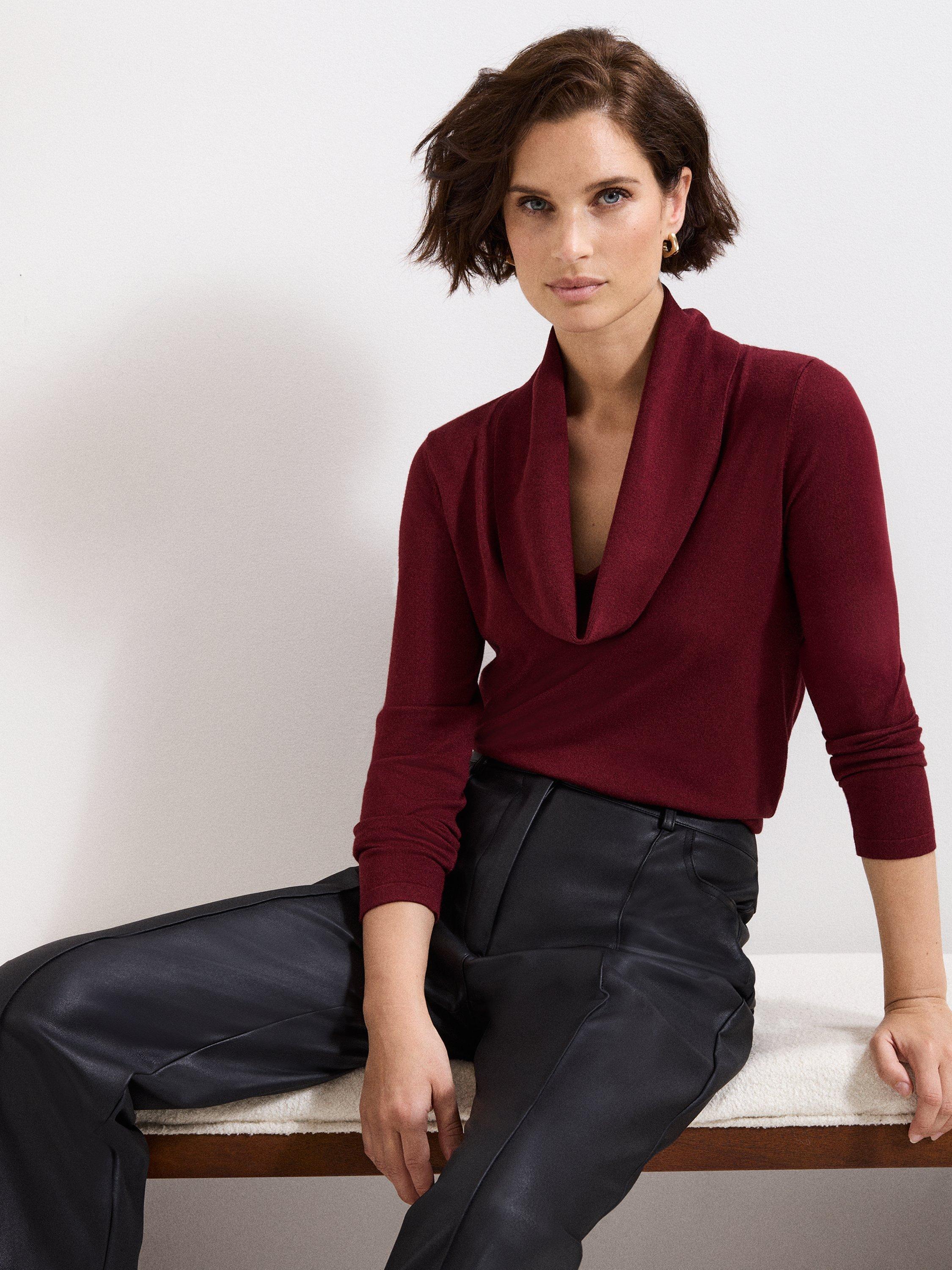 Product image 7 of 7, which shows Phase Eight Lottie Cowl Neck Knit Top, Red, XS