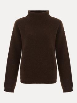 Phase Eight Louanna Relaxed Funnel Neck Wool Rich Jumper, Brown - view 2, Brown