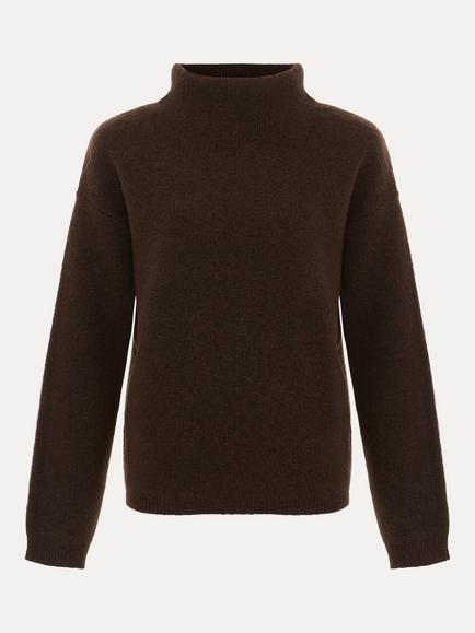 Phase Eight Louanna Relaxed Funnel Neck Wool Rich Jumper, Brown - view 2, Brown