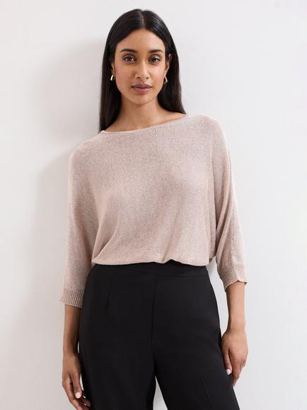 Phase Eight Cristine Metallic Batwing Jumper, Gold, Gold