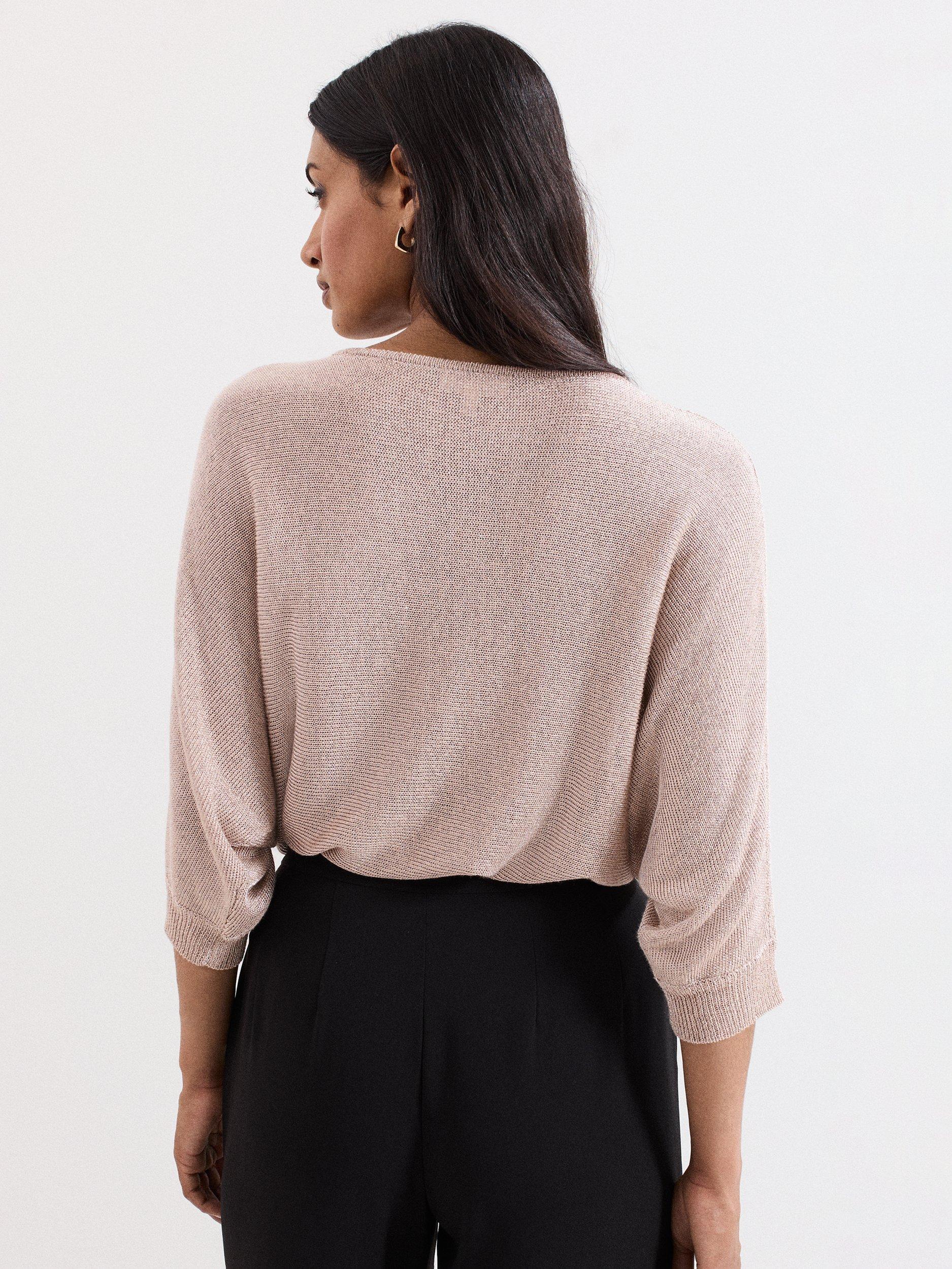 Product image 2 of 8, which shows Phase Eight Cristine Metallic Batwing Jumper, Gold, XS