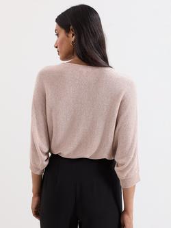 Phase Eight Cristine Metallic Batwing Jumper, Gold - view 2, Gold