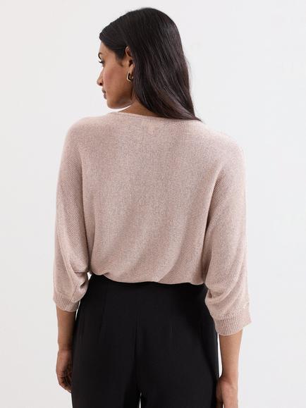 Phase Eight Cristine Metallic Batwing Jumper, Gold - view 2, Gold
