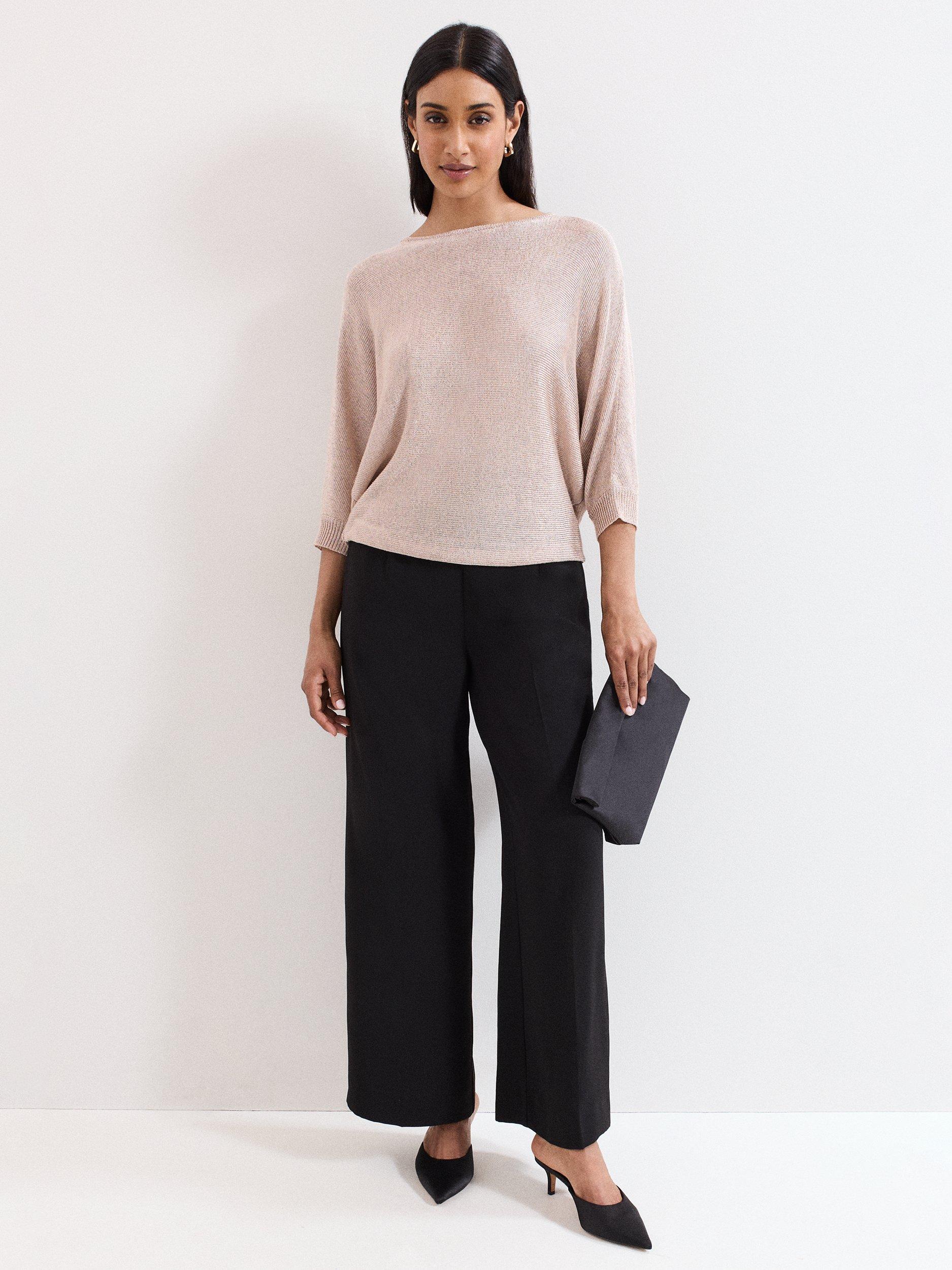 Product image 3 of 8, which shows Phase Eight Cristine Metallic Batwing Jumper, Gold, XS