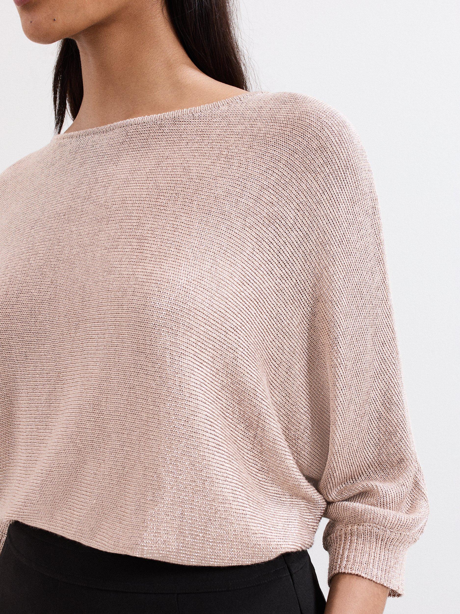 Product image 4 of 8, which shows Phase Eight Cristine Metallic Batwing Jumper, Gold, XS