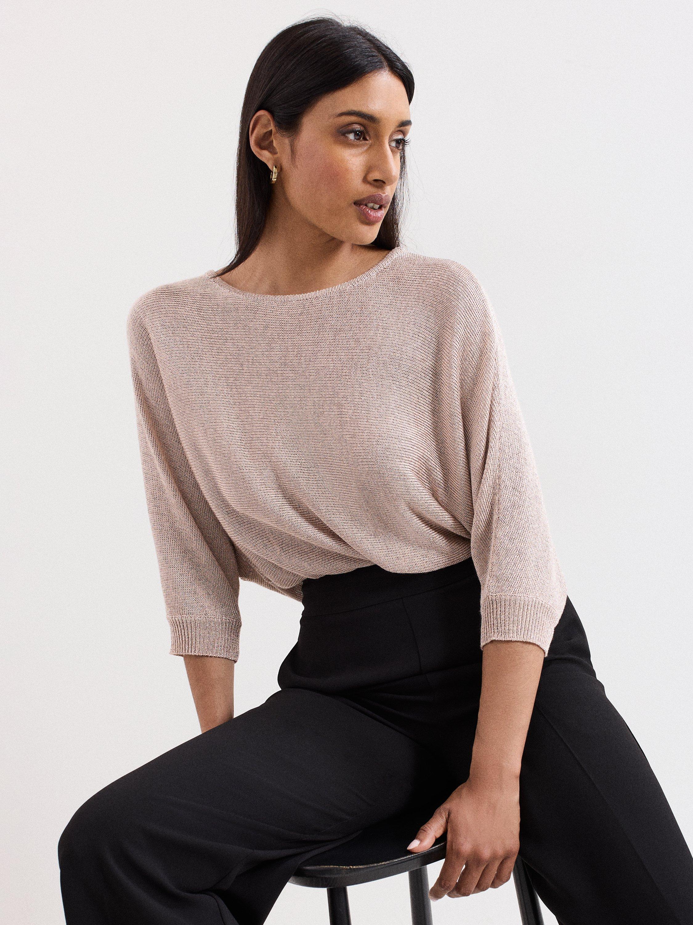 Product image 7 of 8, which shows Phase Eight Cristine Metallic Batwing Jumper, Gold, XS