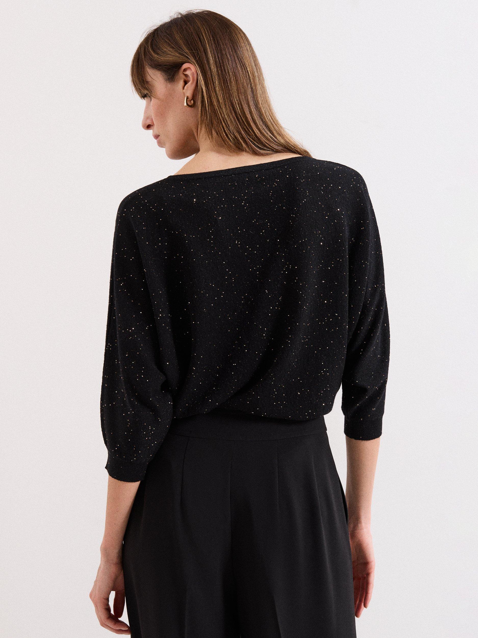 Product image 2 of 6, which shows Phase Eight Sequin Cristine Knit Jumper, Black, XS