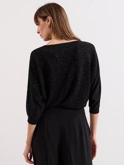 Phase Eight Sequin Cristine Knit Jumper, Black - view 2, Black