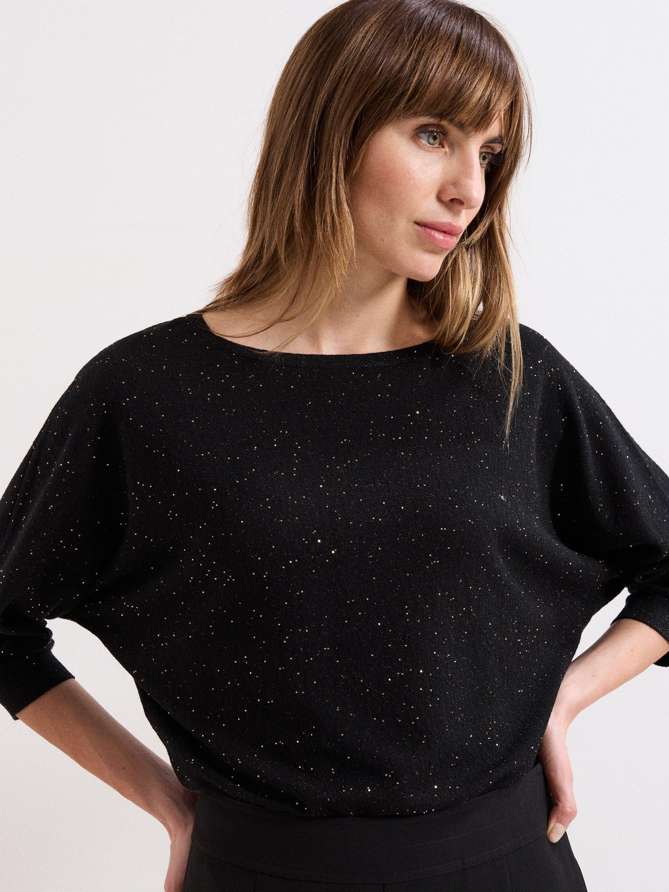 Product image 5 of 6, which shows Phase Eight Sequin Cristine Knit Jumper, Black, XS