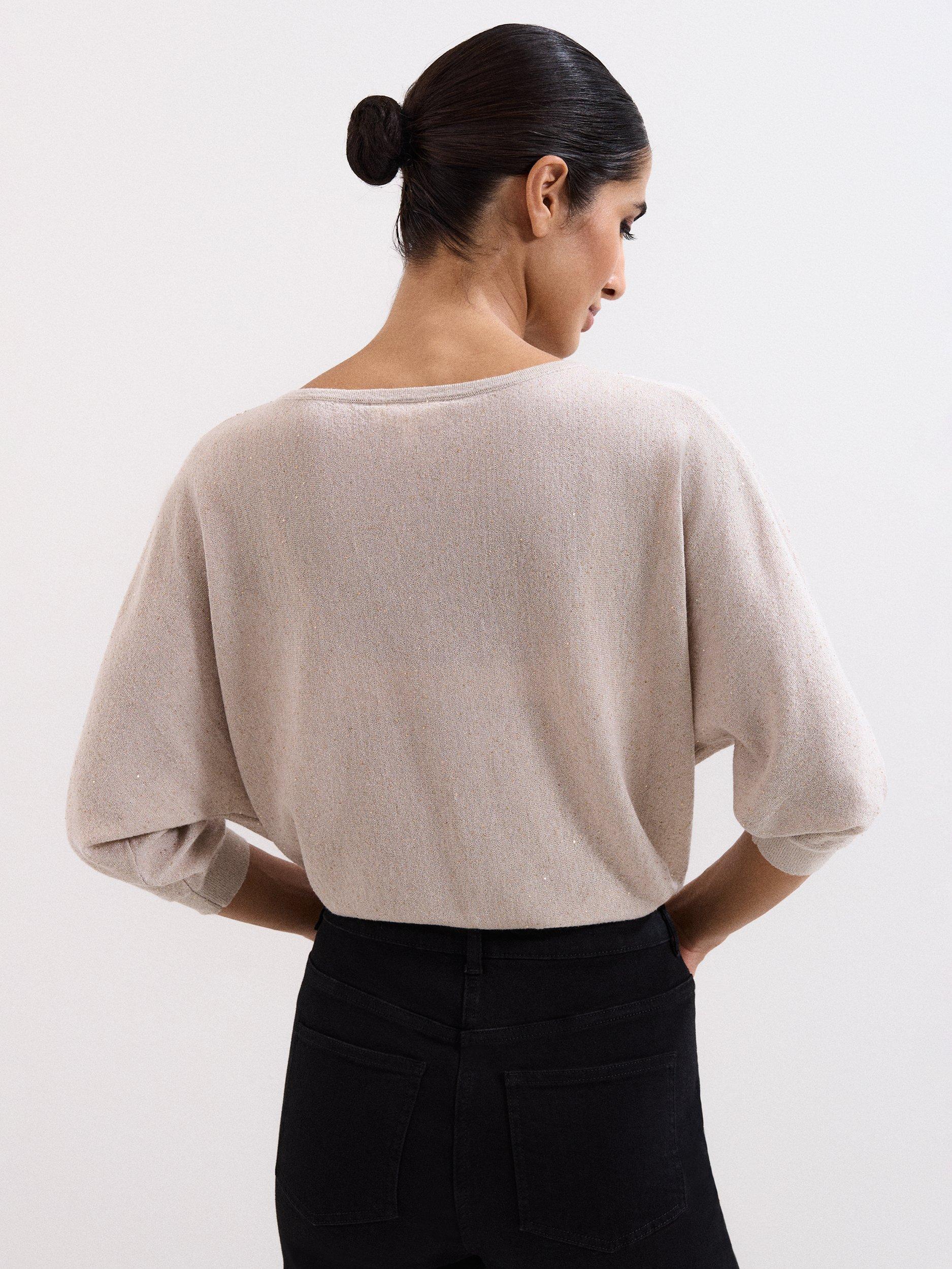 Product image 2 of 8, which shows Phase Eight Cristine Sequin Knit Jumper, Gold, XS