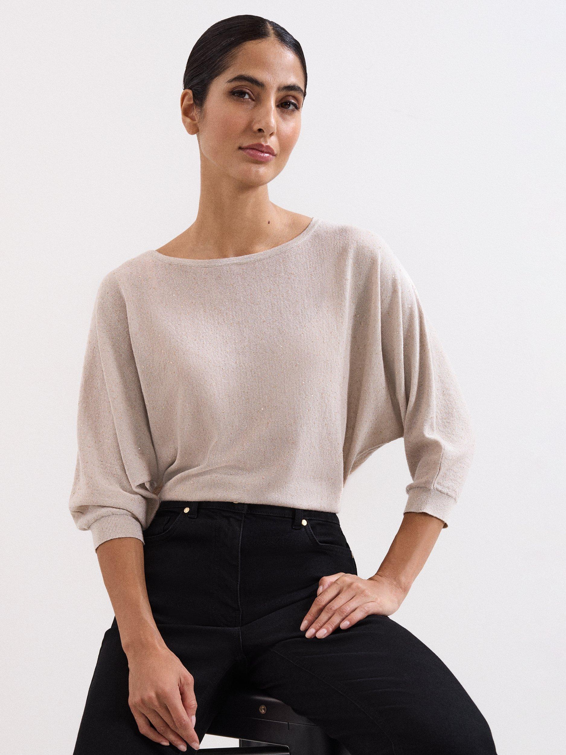 Product image 4 of 8, which shows Phase Eight Cristine Sequin Knit Jumper, Gold, XS