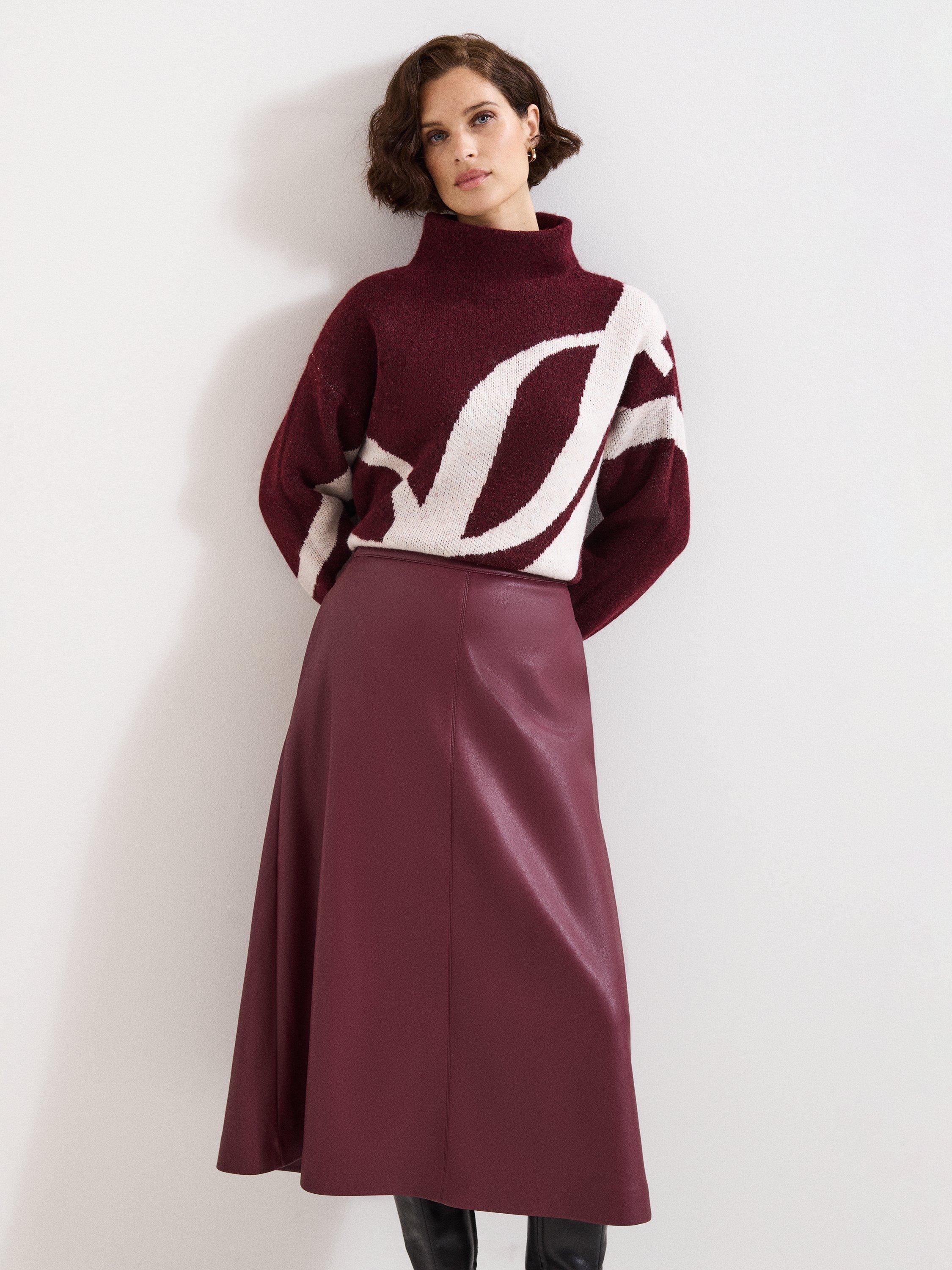 Product image 1 of 9, which shows Phase Eight Stephanie Abstract Jumper, Burgundy, XS