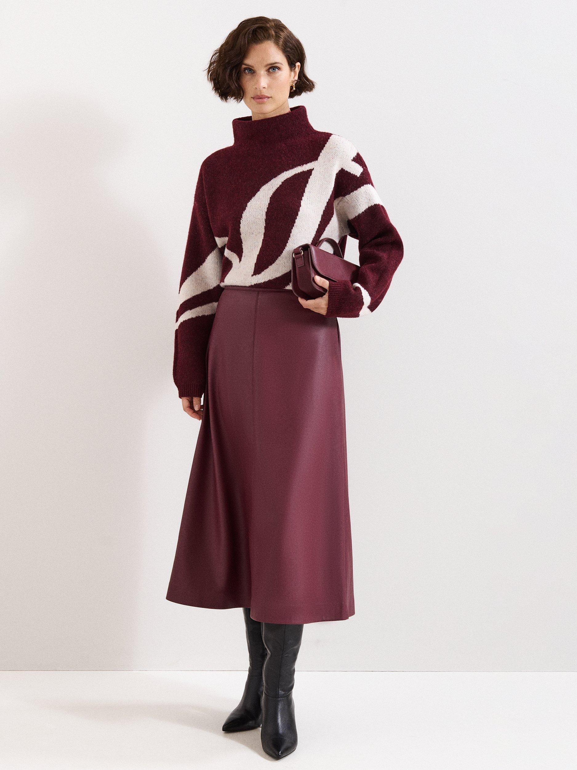 Product image 3 of 9, which shows Phase Eight Stephanie Abstract Jumper, Burgundy, XS