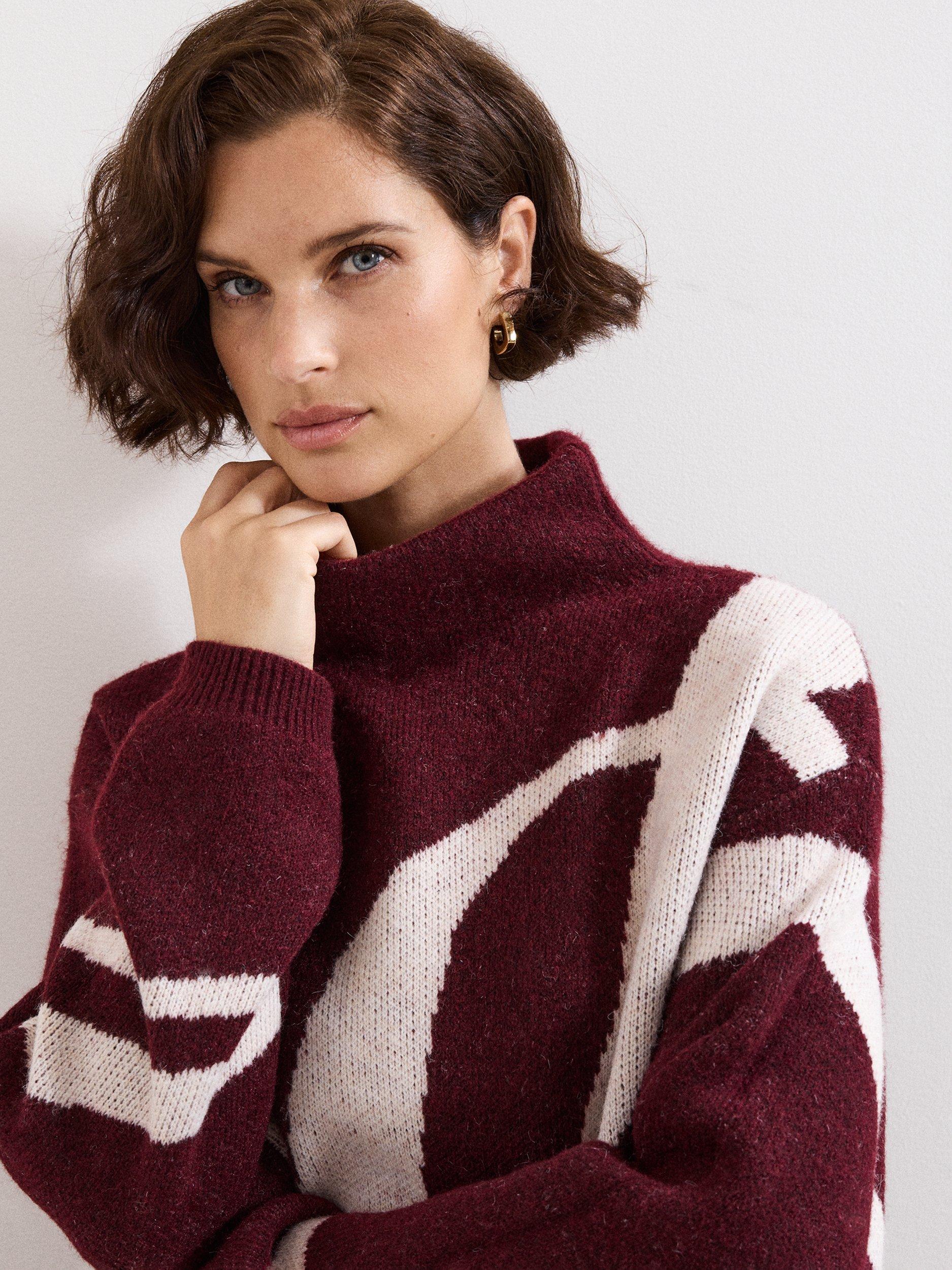 Product image 4 of 9, which shows Phase Eight Stephanie Abstract Jumper, Burgundy, XS