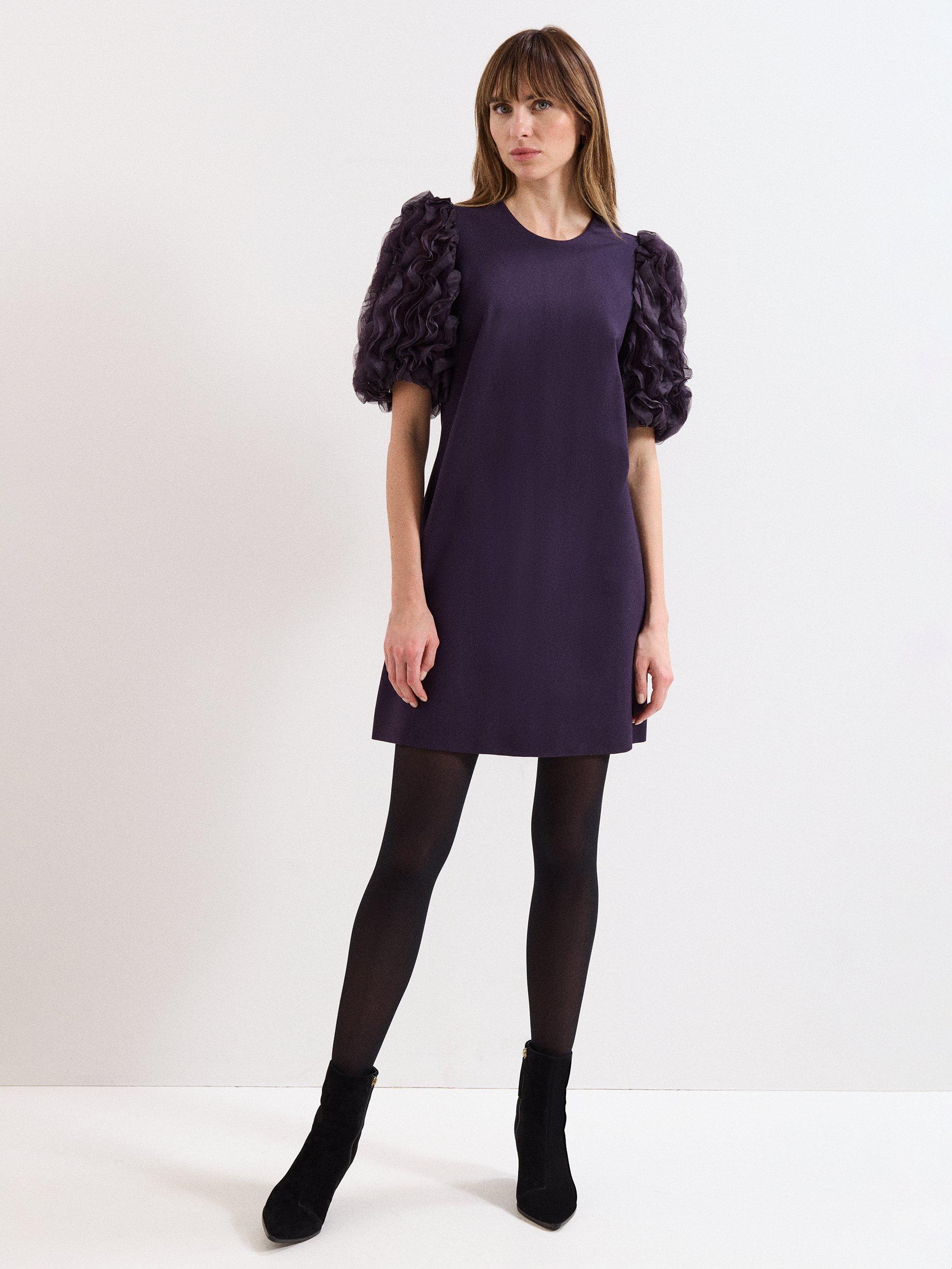 Product image 1 of 7, which shows Phase Eight Aida Ruffle Sleeve Mini Dress, Purple, 8