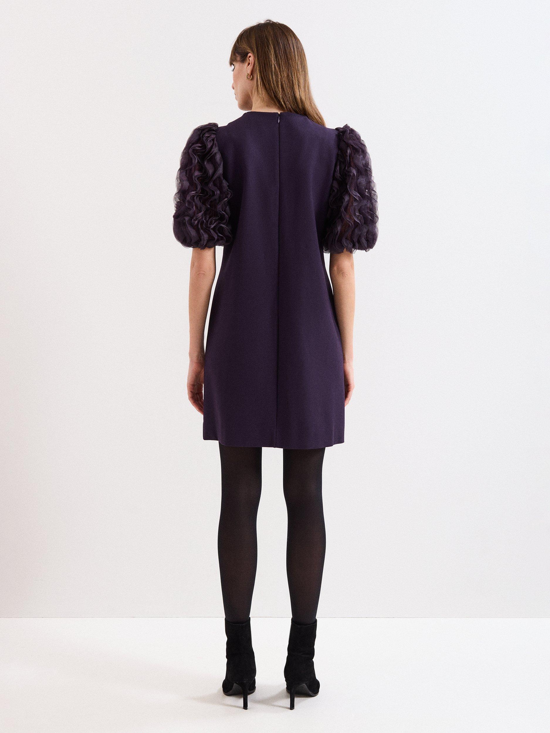 Product image 2 of 7, which shows Phase Eight Aida Ruffle Sleeve Mini Dress, Purple, 8