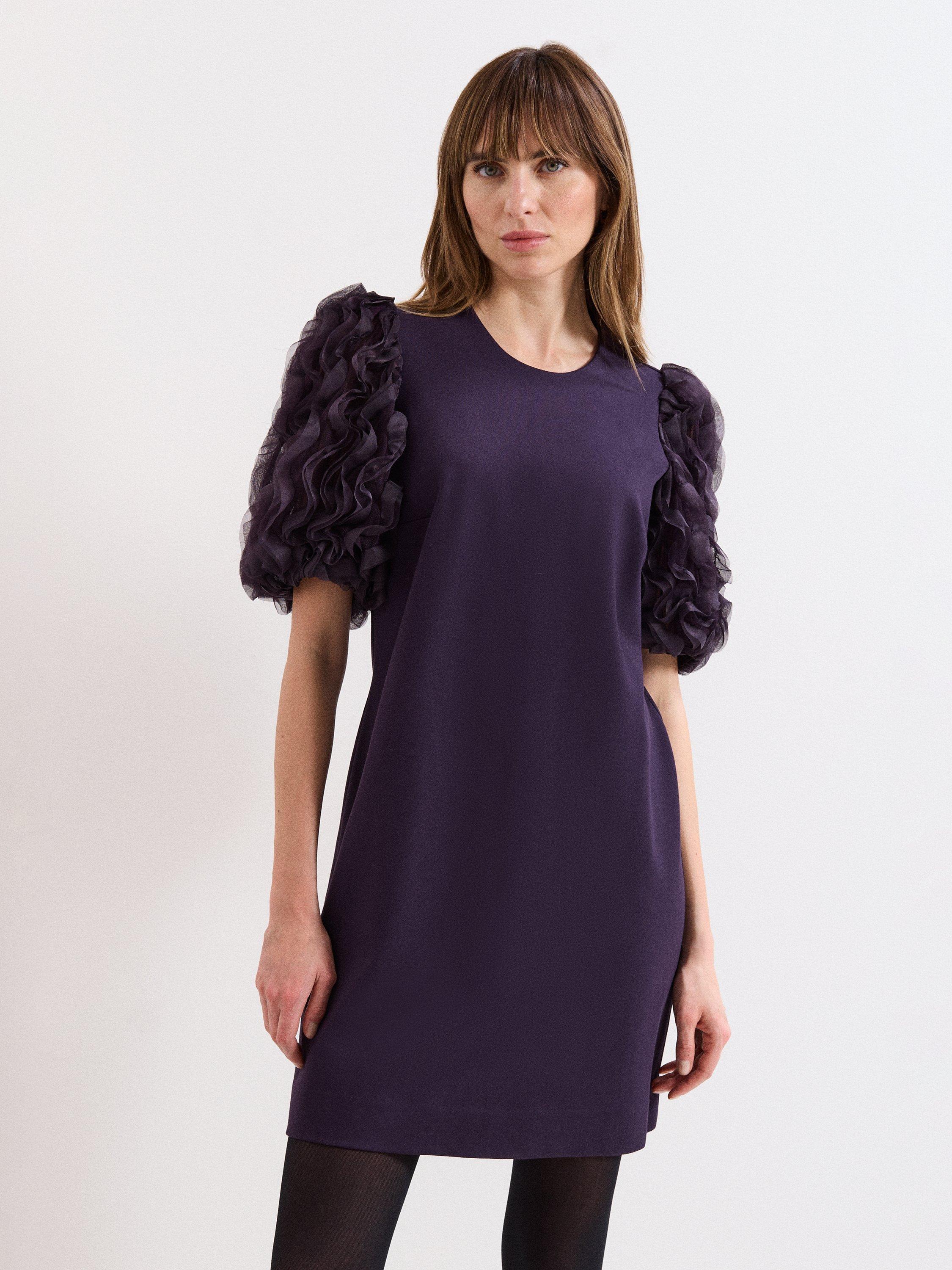 Product image 3 of 7, which shows Phase Eight Aida Ruffle Sleeve Mini Dress, Purple, 8