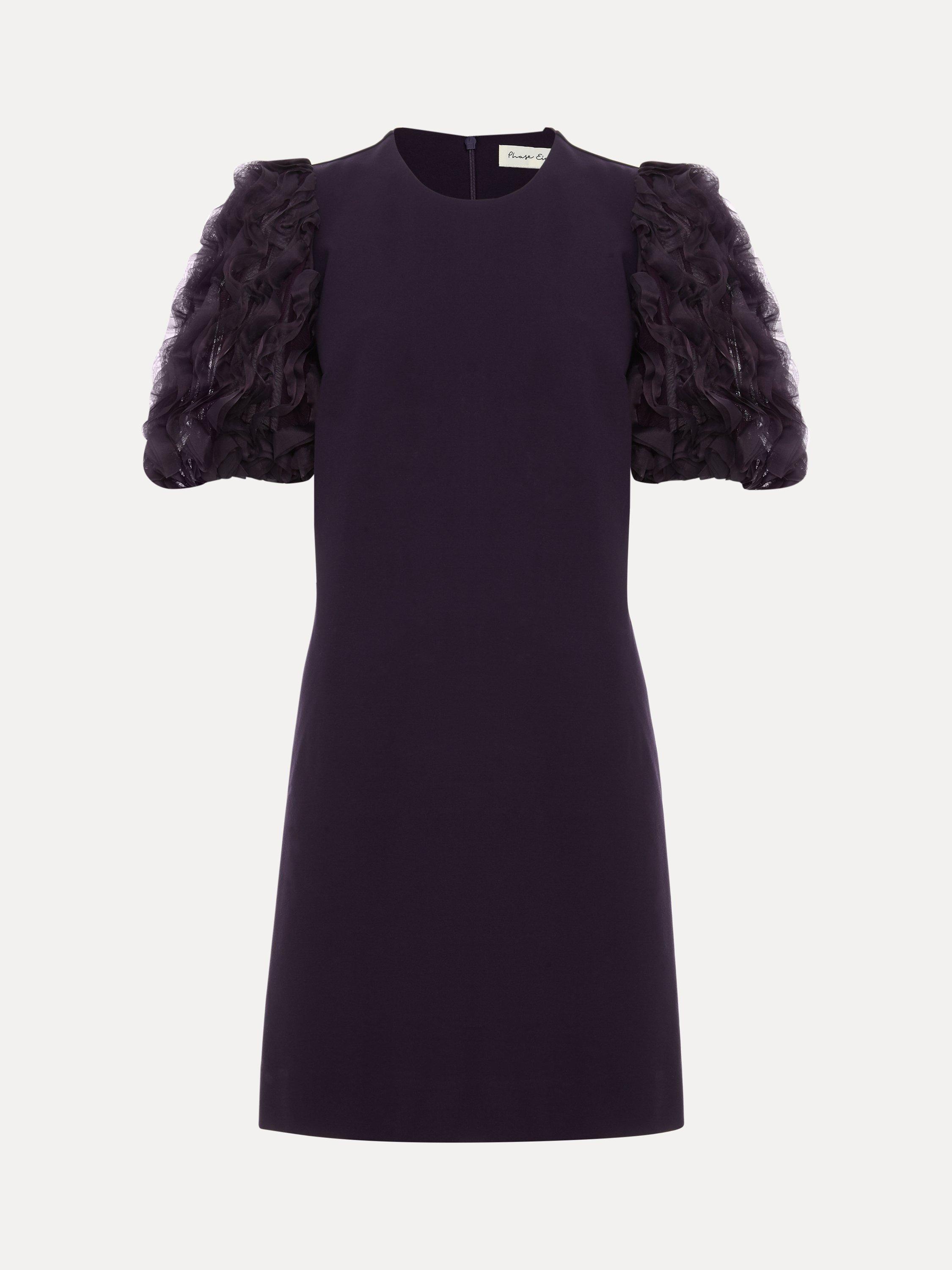 Product image 5 of 7, which shows Phase Eight Aida Ruffle Sleeve Mini Dress, Purple, 8