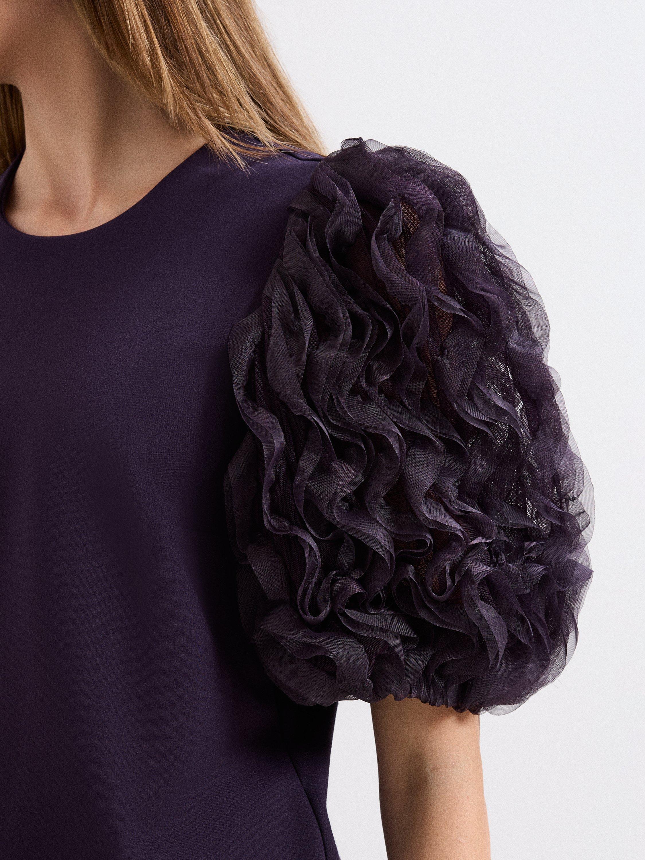 Product image 7 of 7, which shows Phase Eight Aida Ruffle Sleeve Mini Dress, Purple, 8