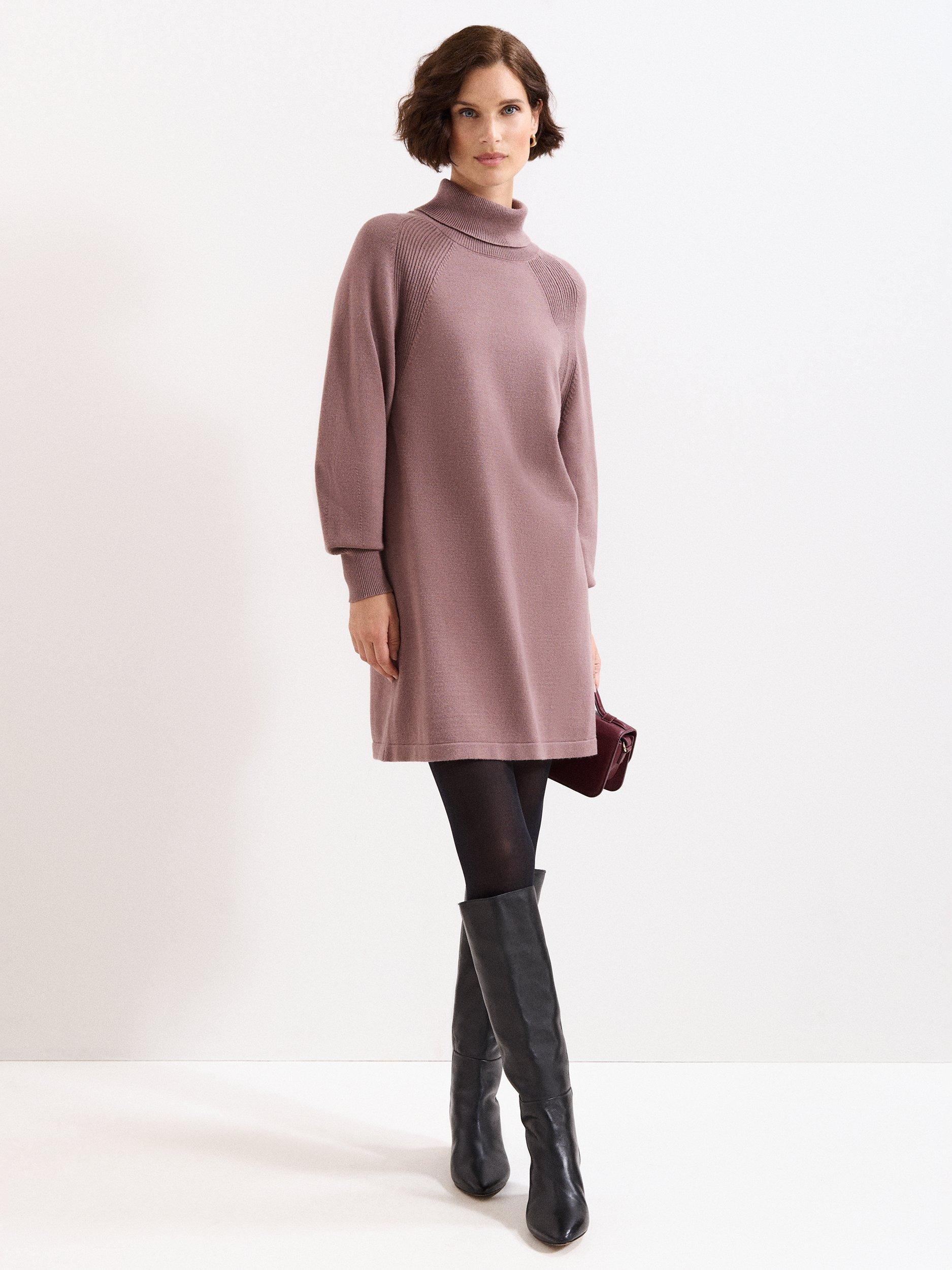 Product image 1 of 7, which shows Phase Eight Ellie Chunky Knit Dress, Latte, 10
