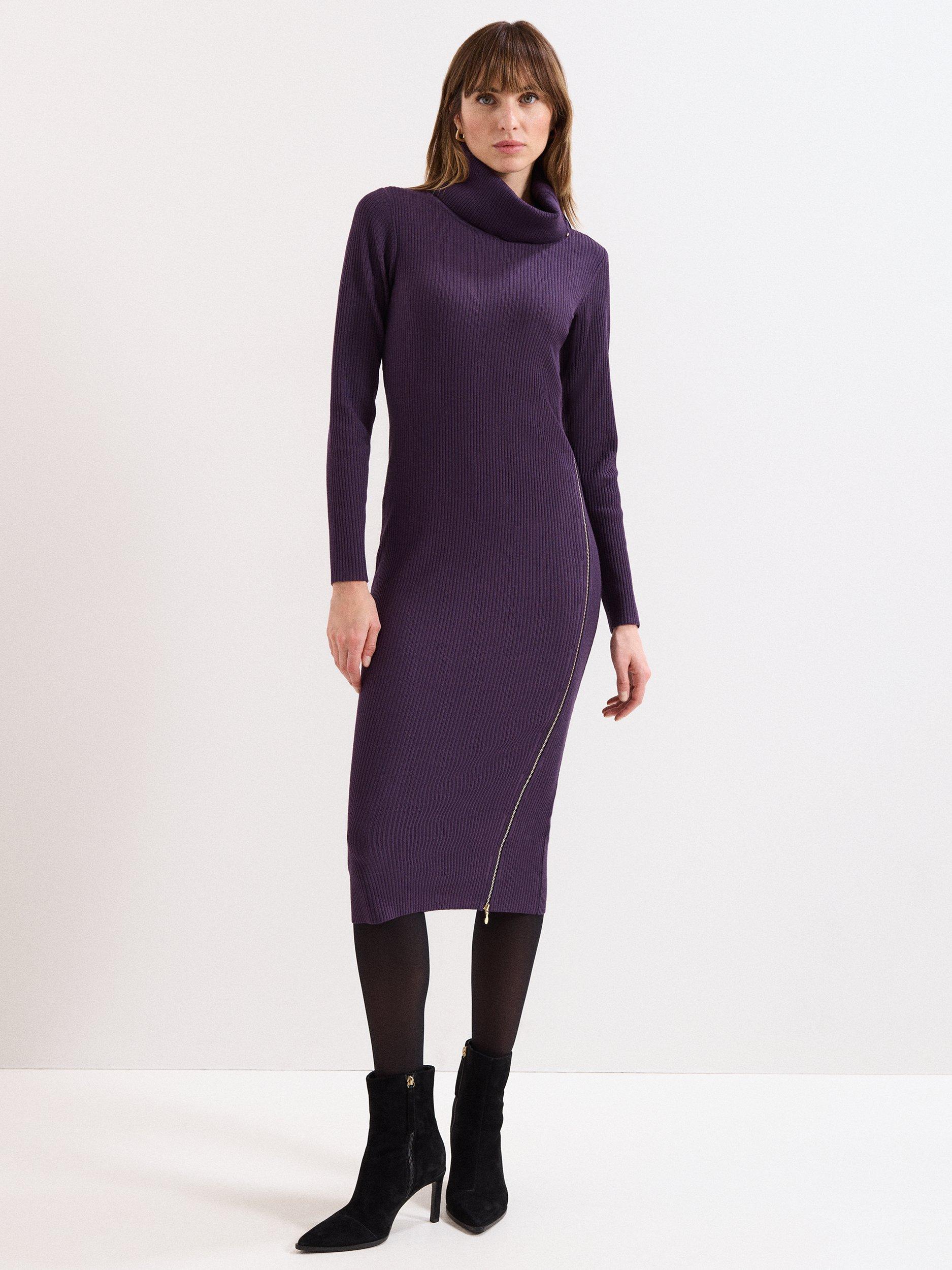Product image 1 of 5, which shows Phase Eight Hartley Zip Jumper Dress, Purple, 8