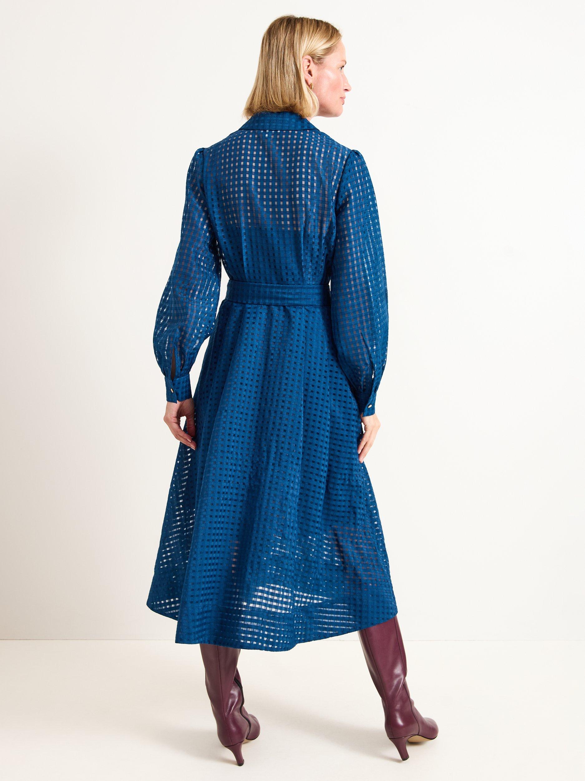 Product image 2 of 9, which shows Phase Eight Natalie Check Shirt Dress, Teal, 6