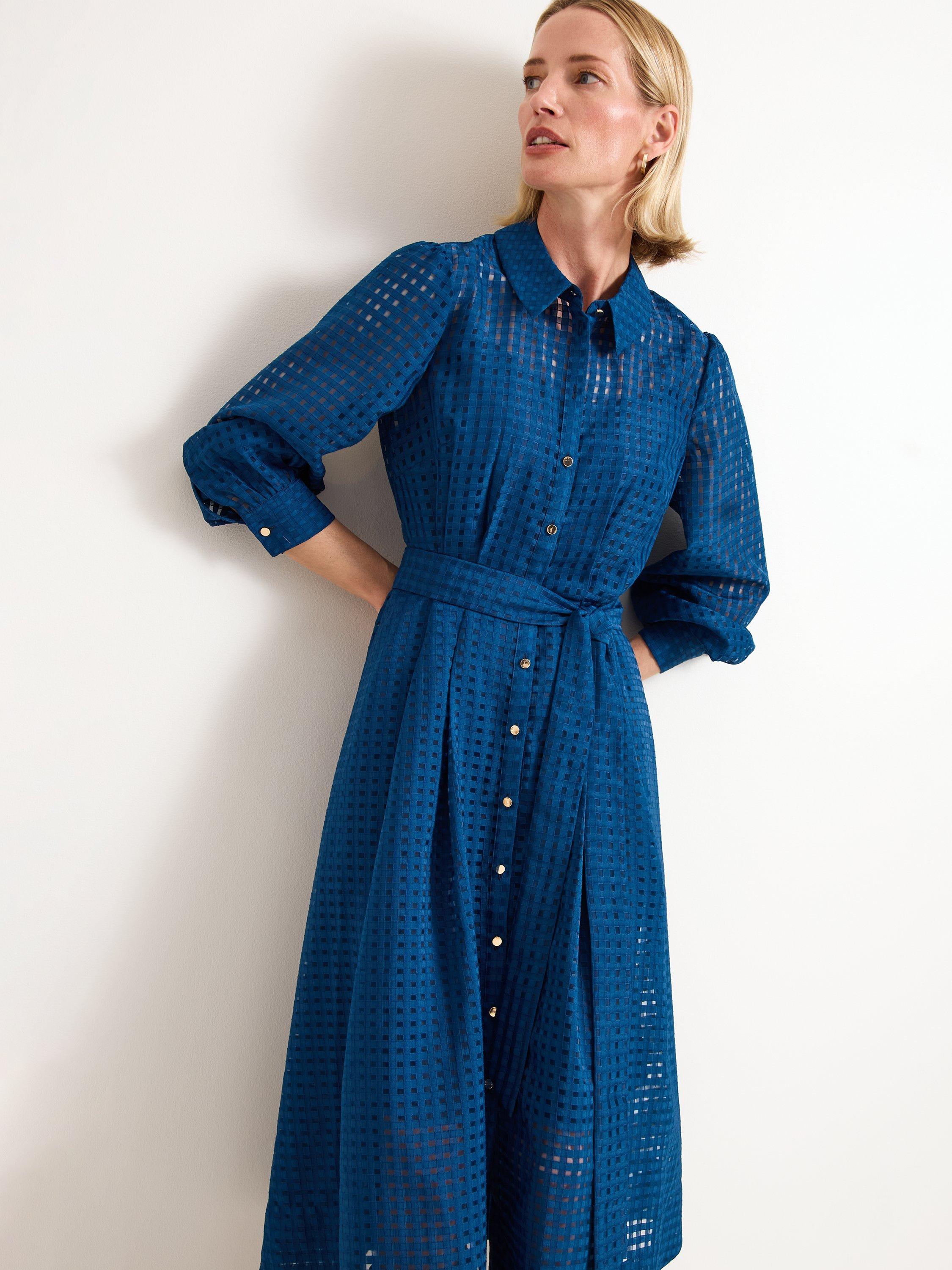 Product image 3 of 9, which shows Phase Eight Natalie Check Shirt Dress, Teal, 6