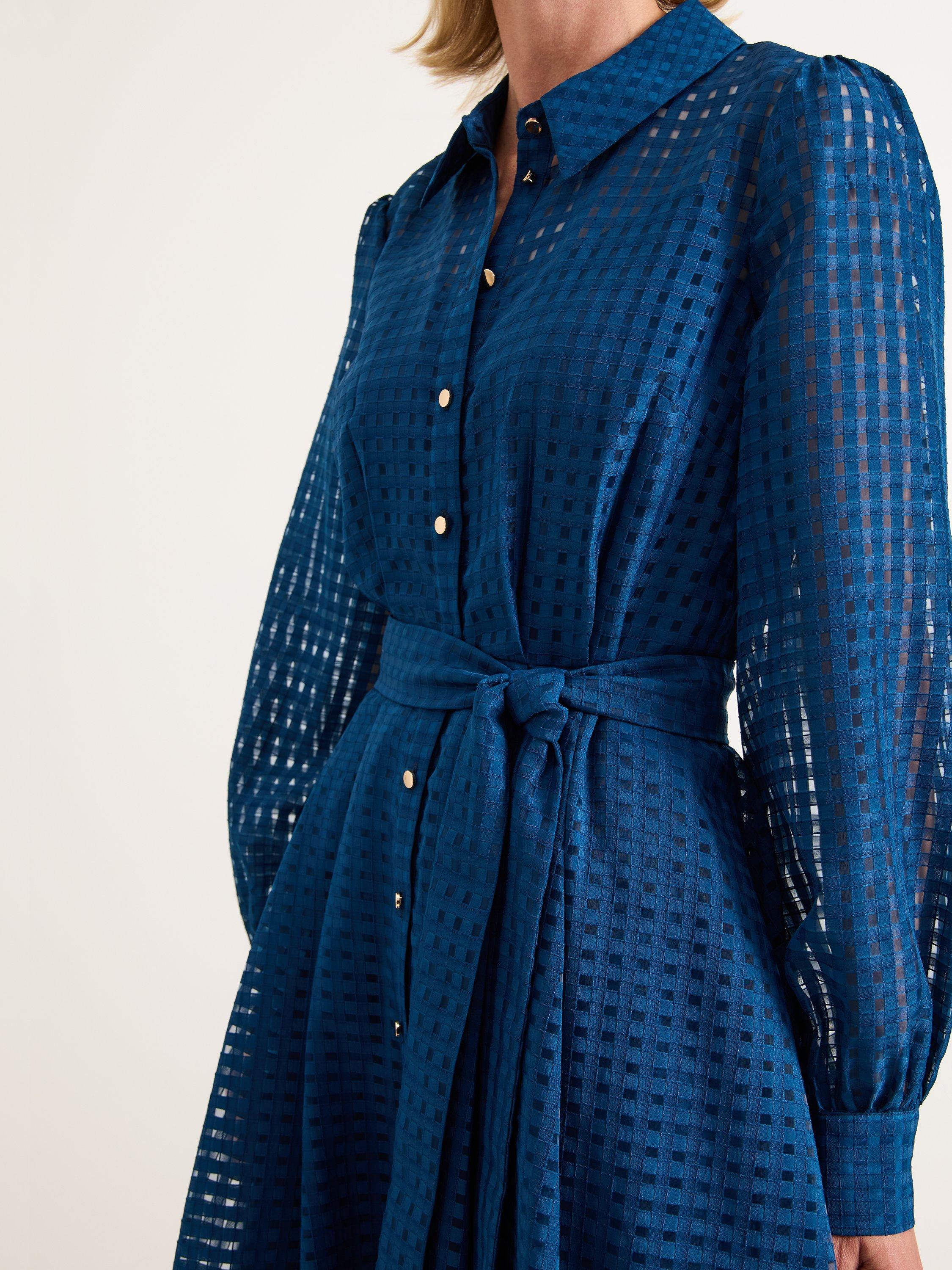 Product image 4 of 9, which shows Phase Eight Natalie Check Shirt Dress, Teal, 6