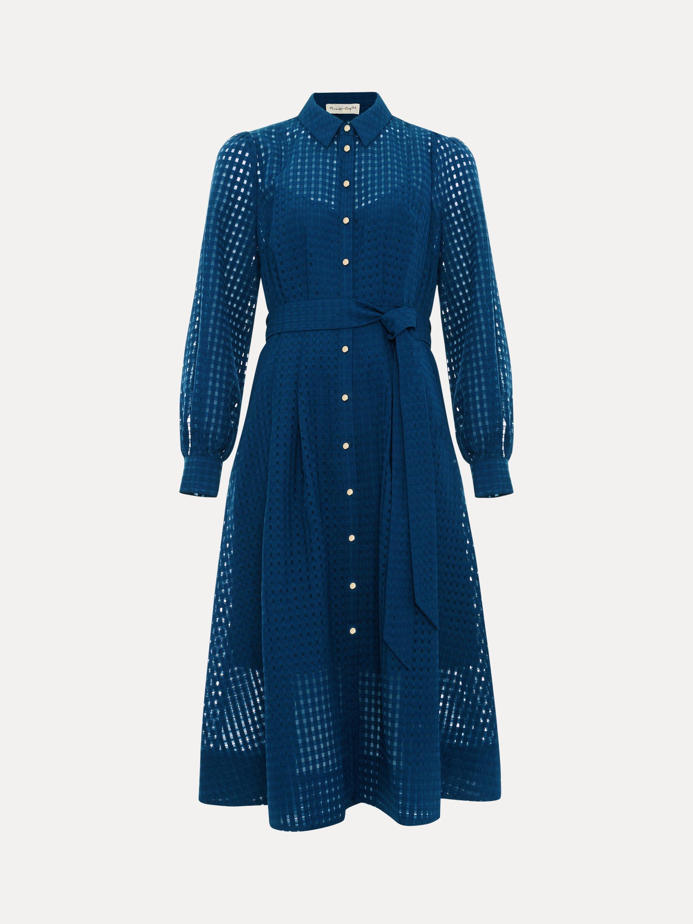Product image 5 of 9, which shows Phase Eight Natalie Check Shirt Dress, Teal, 6