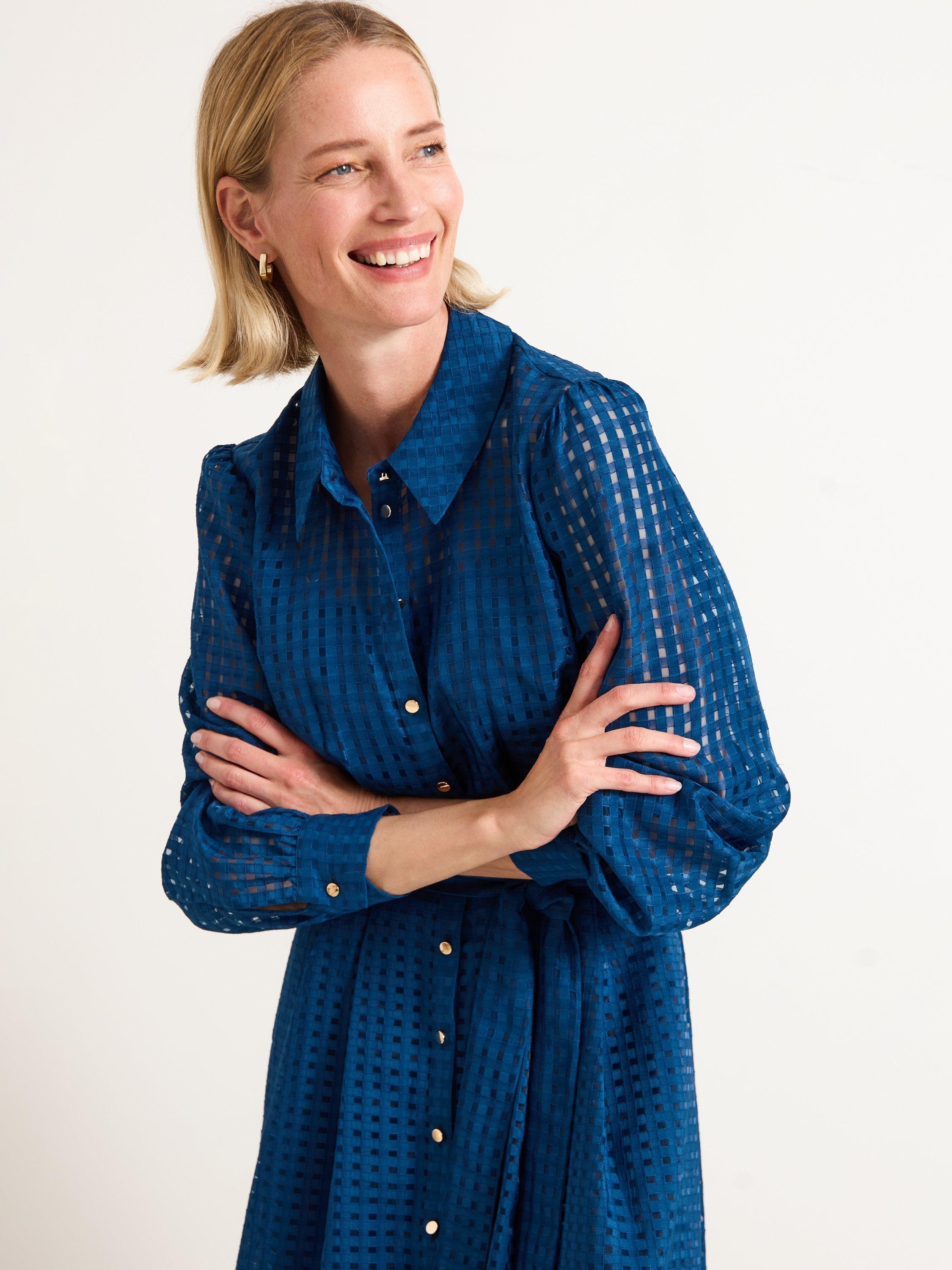 Product image 7 of 9, which shows Phase Eight Natalie Check Shirt Dress, Teal, 6