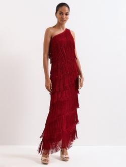 Phase Eight Otto Fringed Maxi Dress, Dark Red, Dark Red