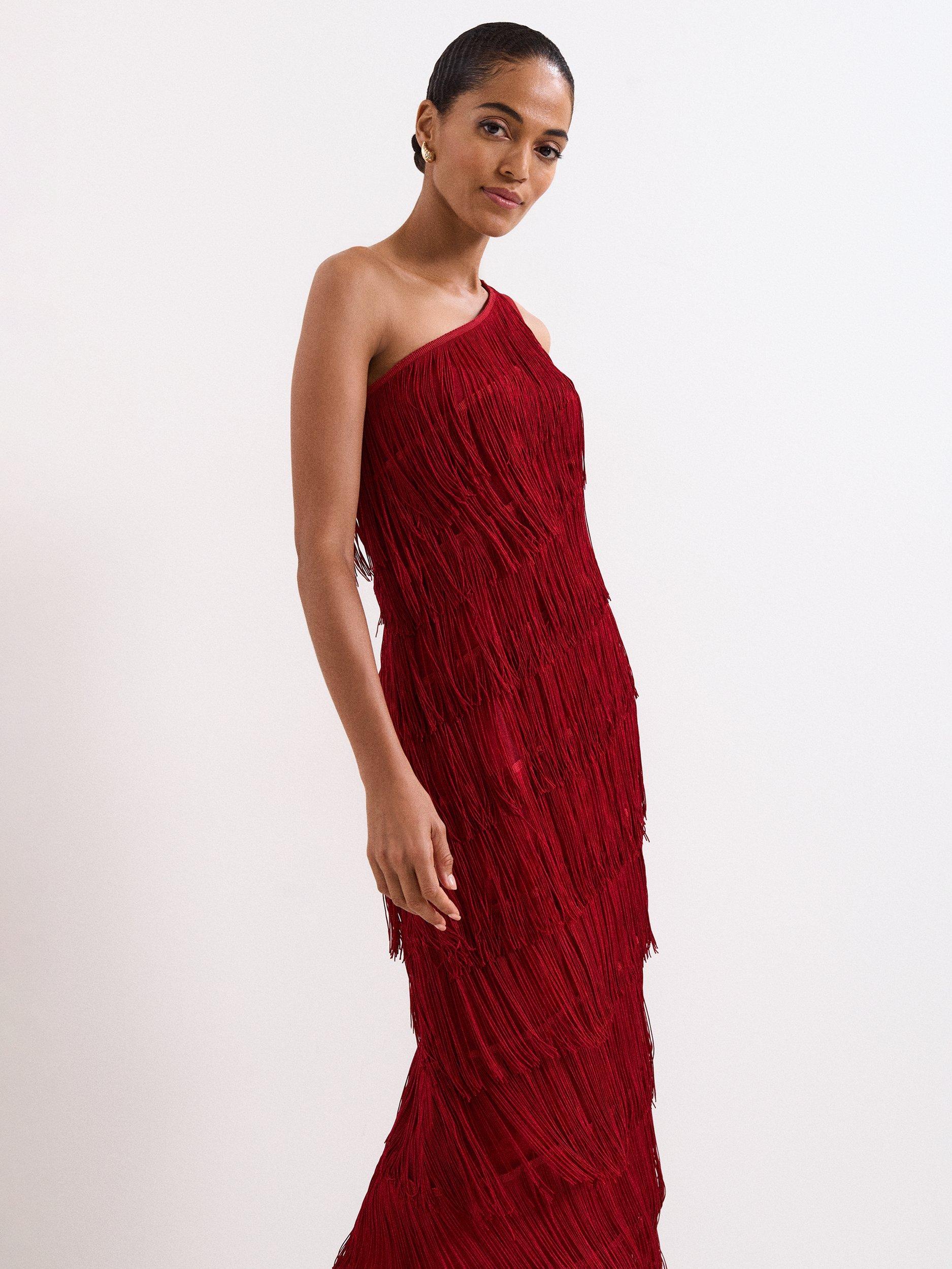 Product image 3 of 10, which shows Phase Eight Otto Fringed Maxi Dress, Dark Red, 6