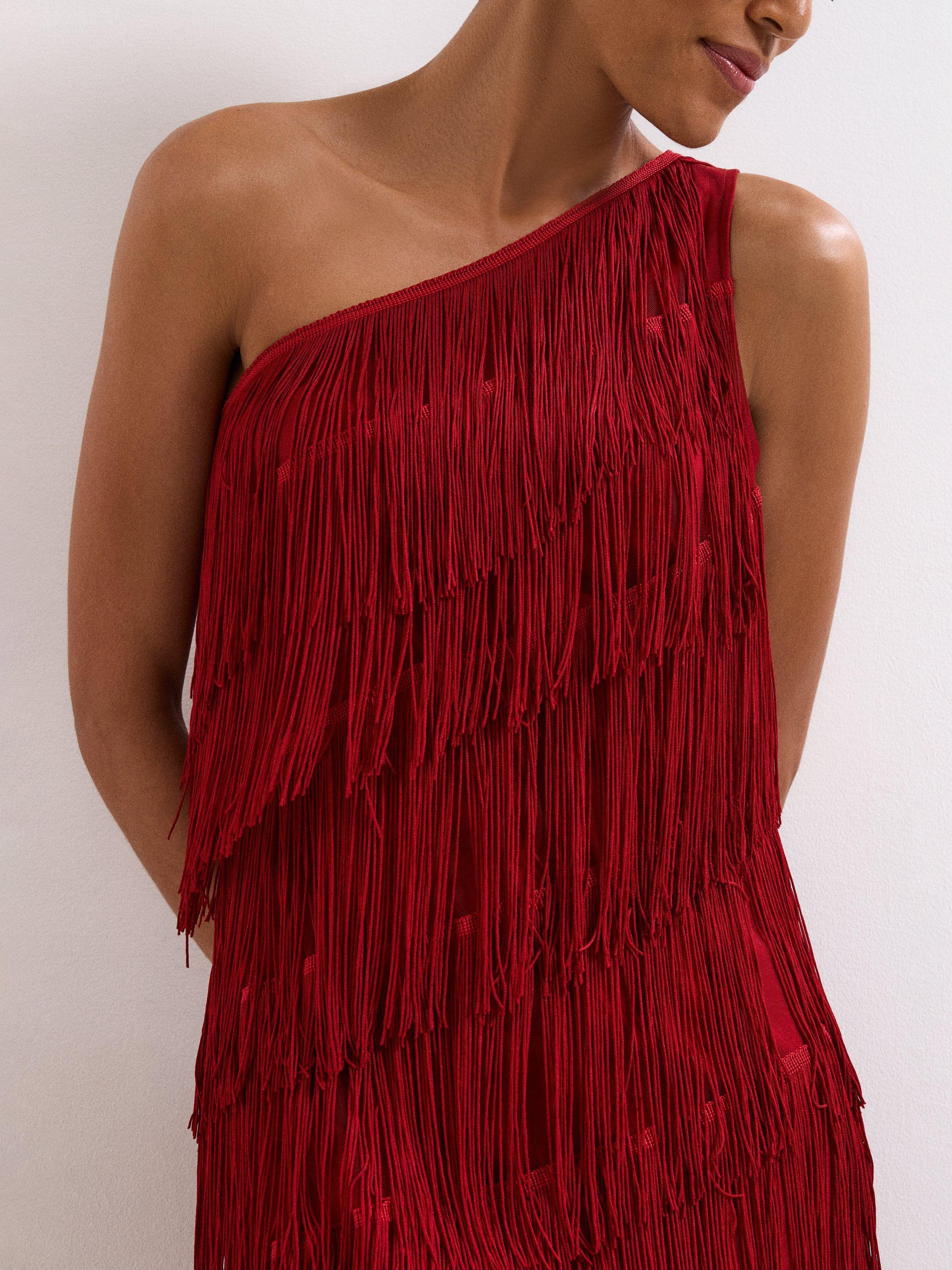 Product image 4 of 10, which shows Phase Eight Otto Fringed Maxi Dress, Dark Red, 6